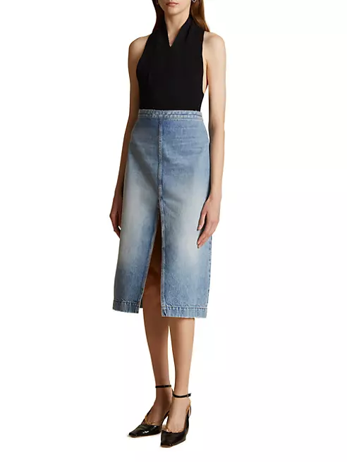 Shop Khaite A-Line Slit Denim Skirt | Saks Fifth Avenue