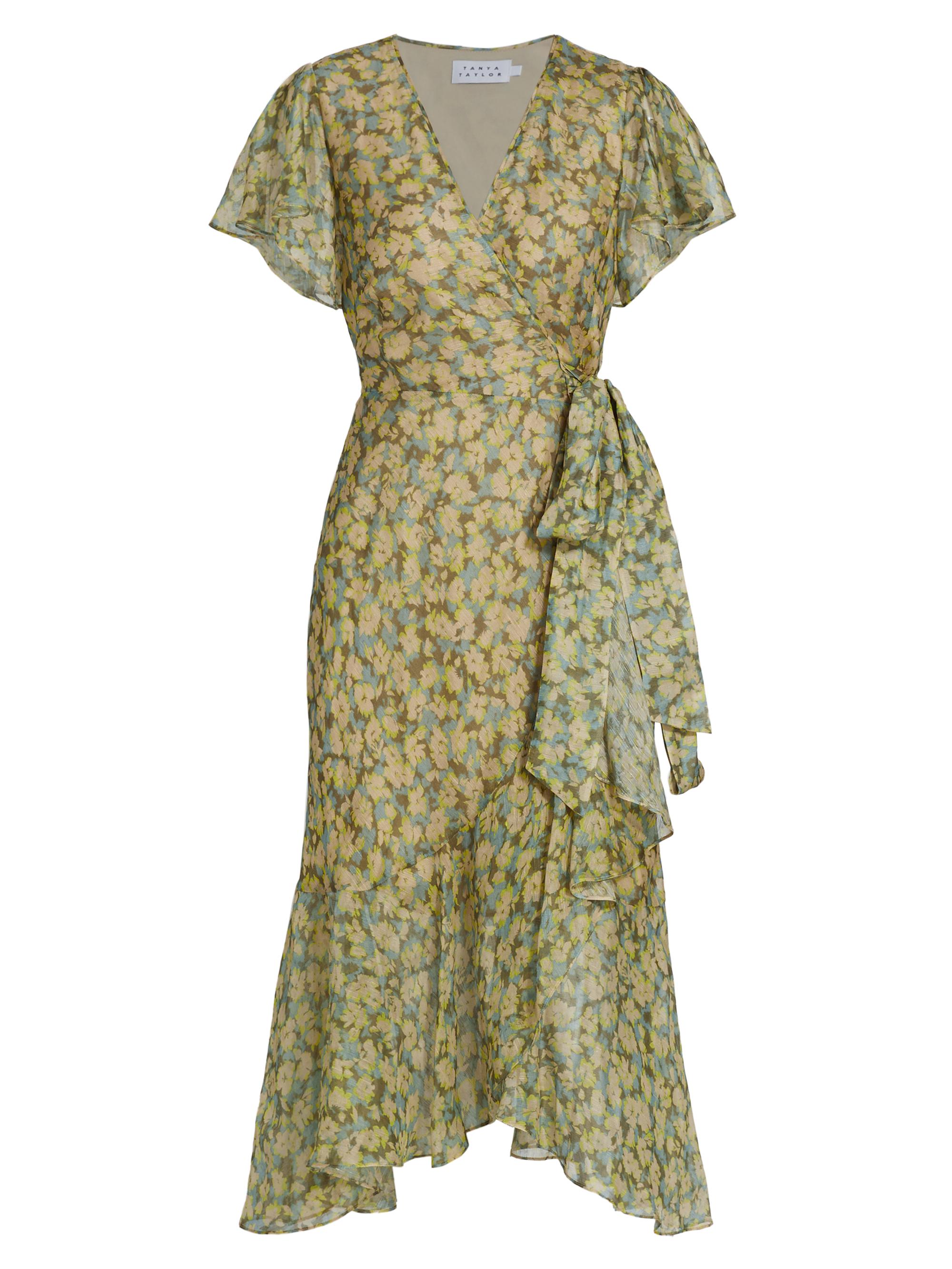 sage green lace bridesmaid dresses Tanya Taylor | Gigi Dress | Pistachio Multi Midi Dress main image 0