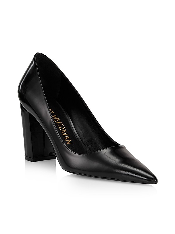 Shop Stuart Weitzman Stuart 85MM Leather Block Pumps | Saks Shop Stuart Weitzman Stuart 85MM Leather Block Pumps | Saks