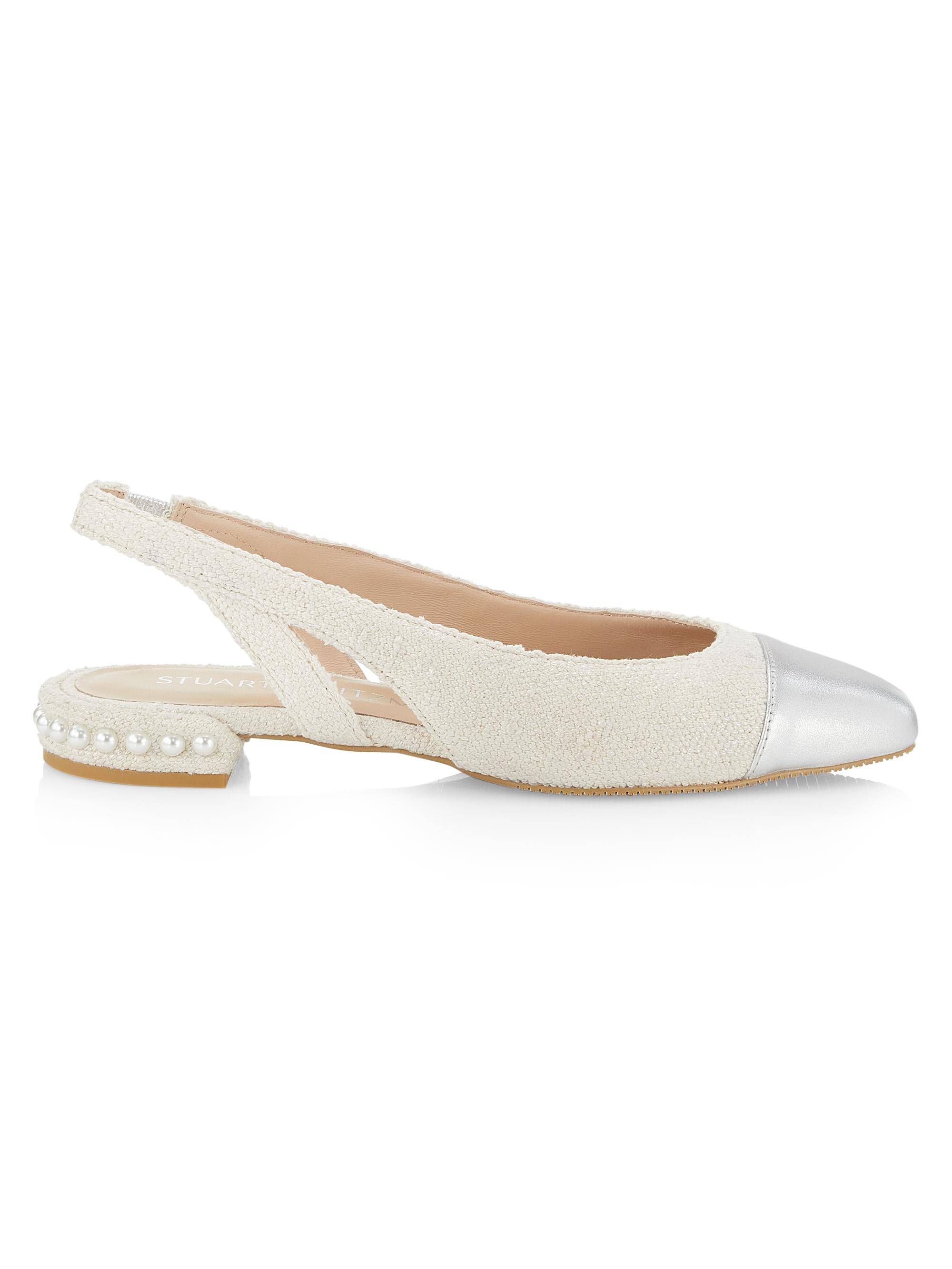 Stuart Weitzman Women's Pearl Imitation-Accent Slingback Flats - Cream Silver