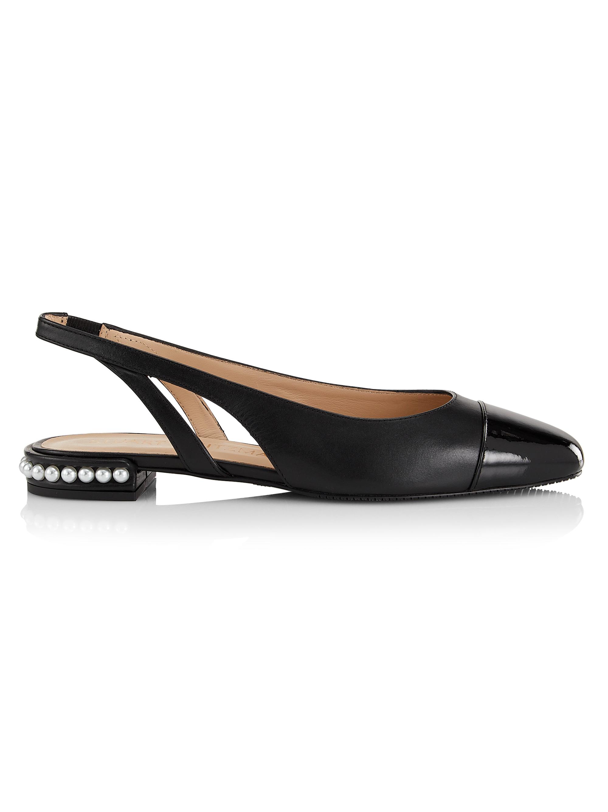 Stuart Weitzman Women's Pearl 20MM Imitation-Accent Leather Slingback Flats - Black