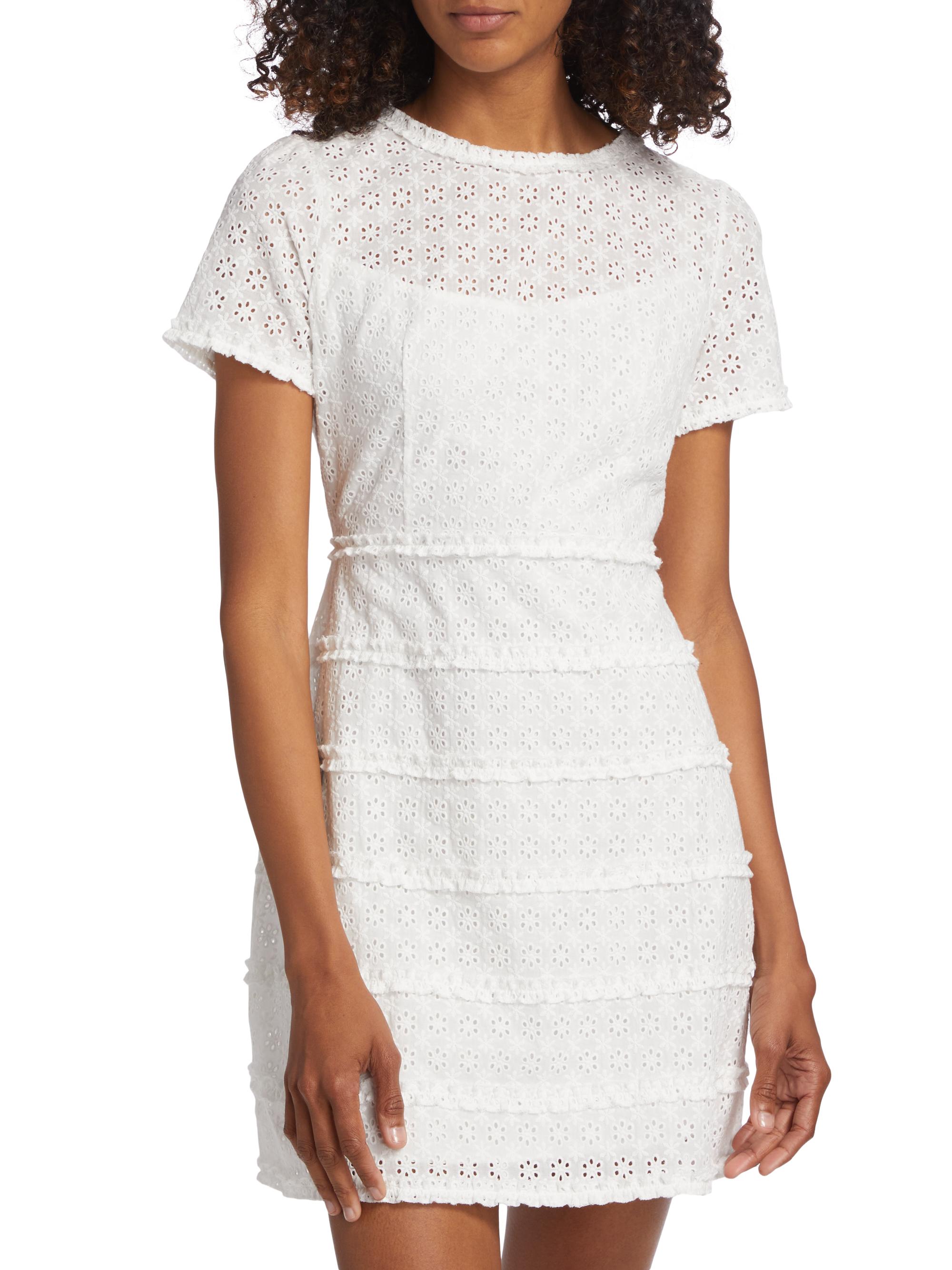 HVN Women's Mini Natalie Eyelet-Embroidered Minidress - White Eyelet - side view in White eyelet