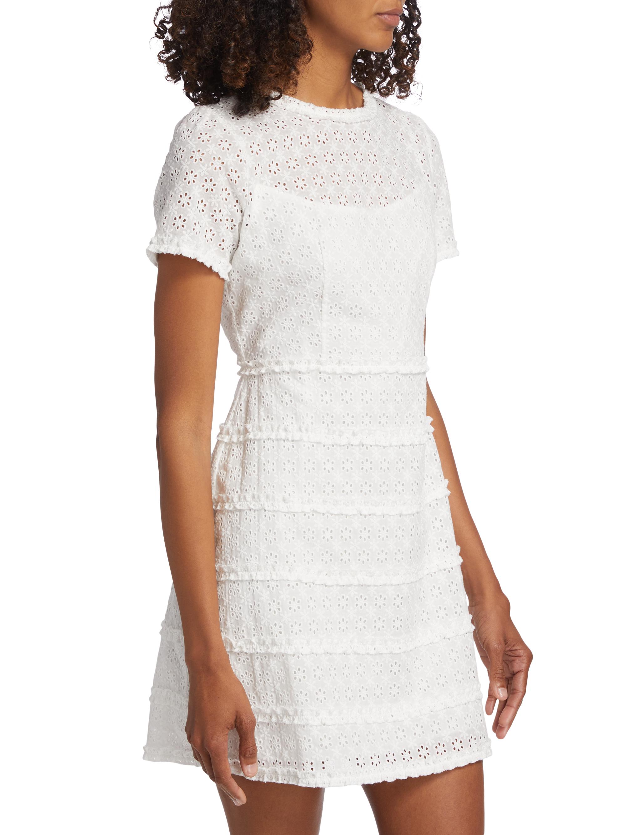 HVN Women's Mini Natalie Eyelet-Embroidered Minidress - White Eyelet - detail view in White eyelet