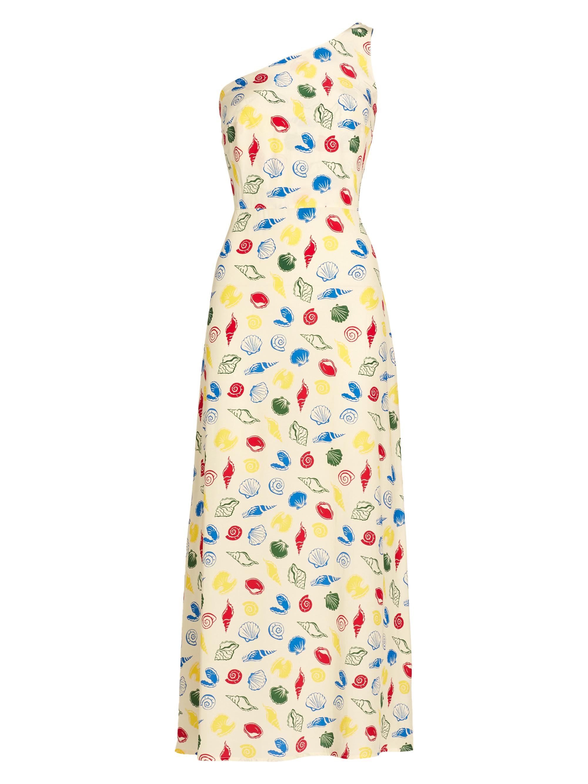 HVN Women's Elena Shell-Print One-Shoulder Midi-Dress - Rainbow Shell Crepe