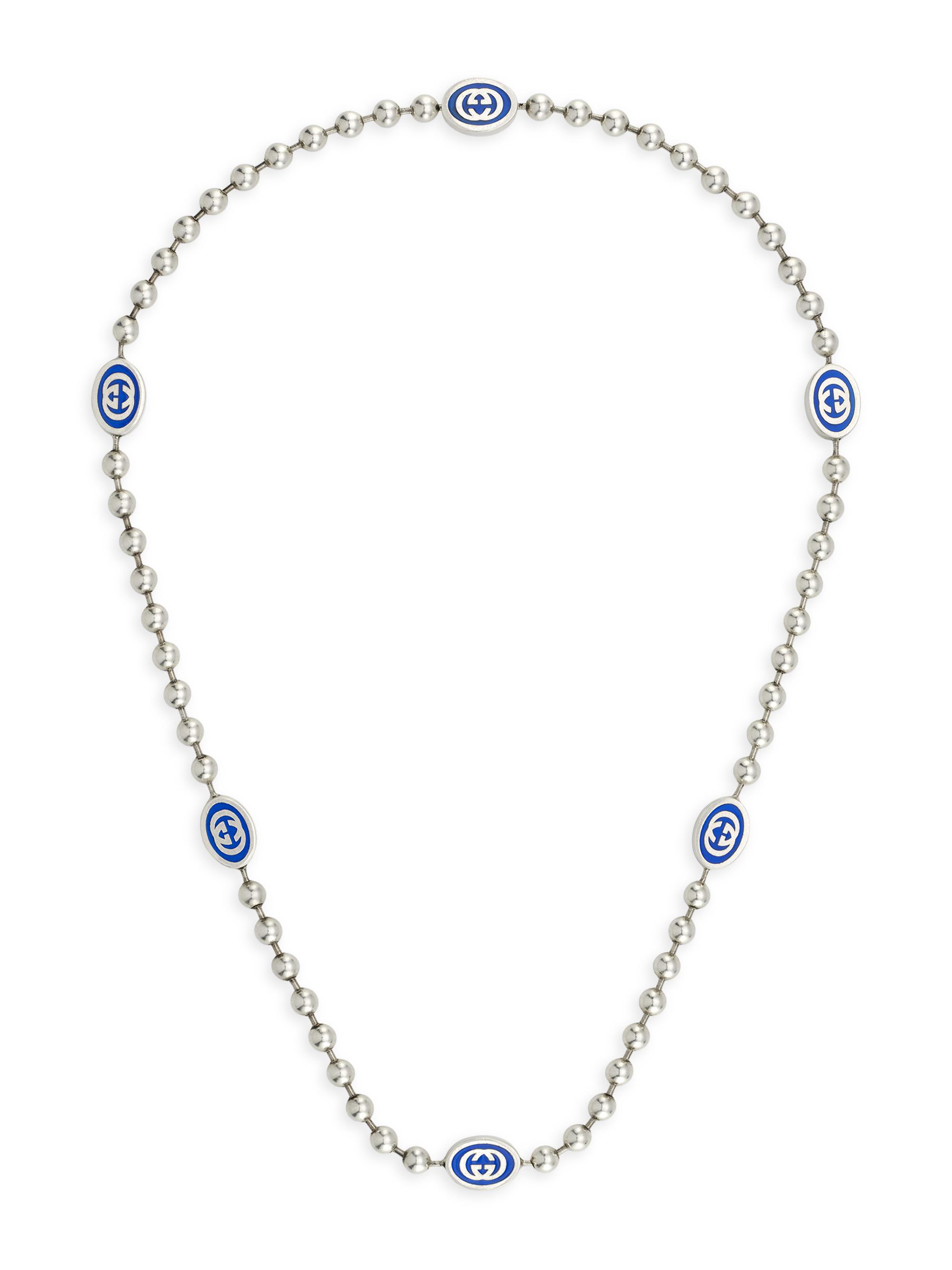 Gucci Men's Interlocking G Sterling Silver Boule Chain Necklace - Silver Blue