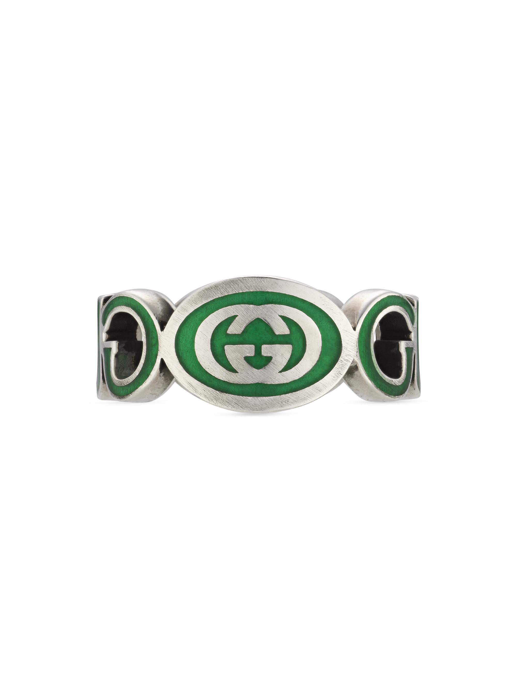 Gucci Men's Sterling Silver Interlocking GG Logo Ring - Silver Green