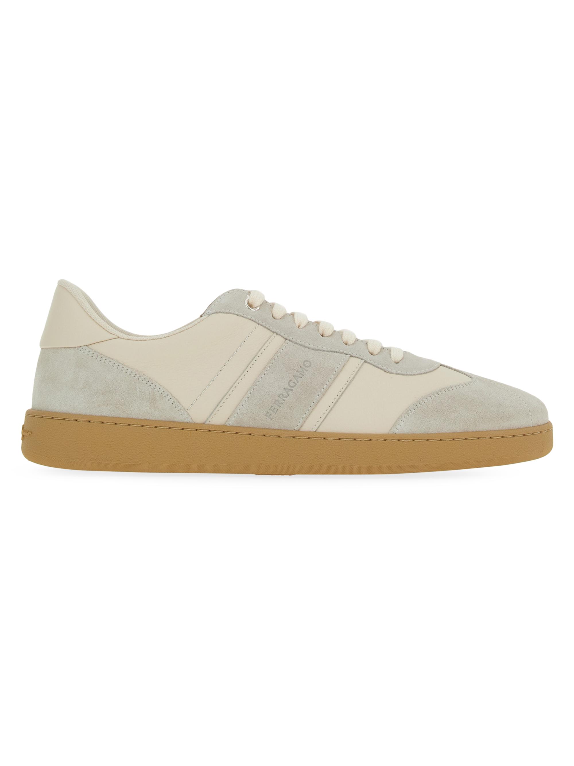 FERRAGAMO Men's Achille Suede Low-Top Sneakers - Mascarpone Bone