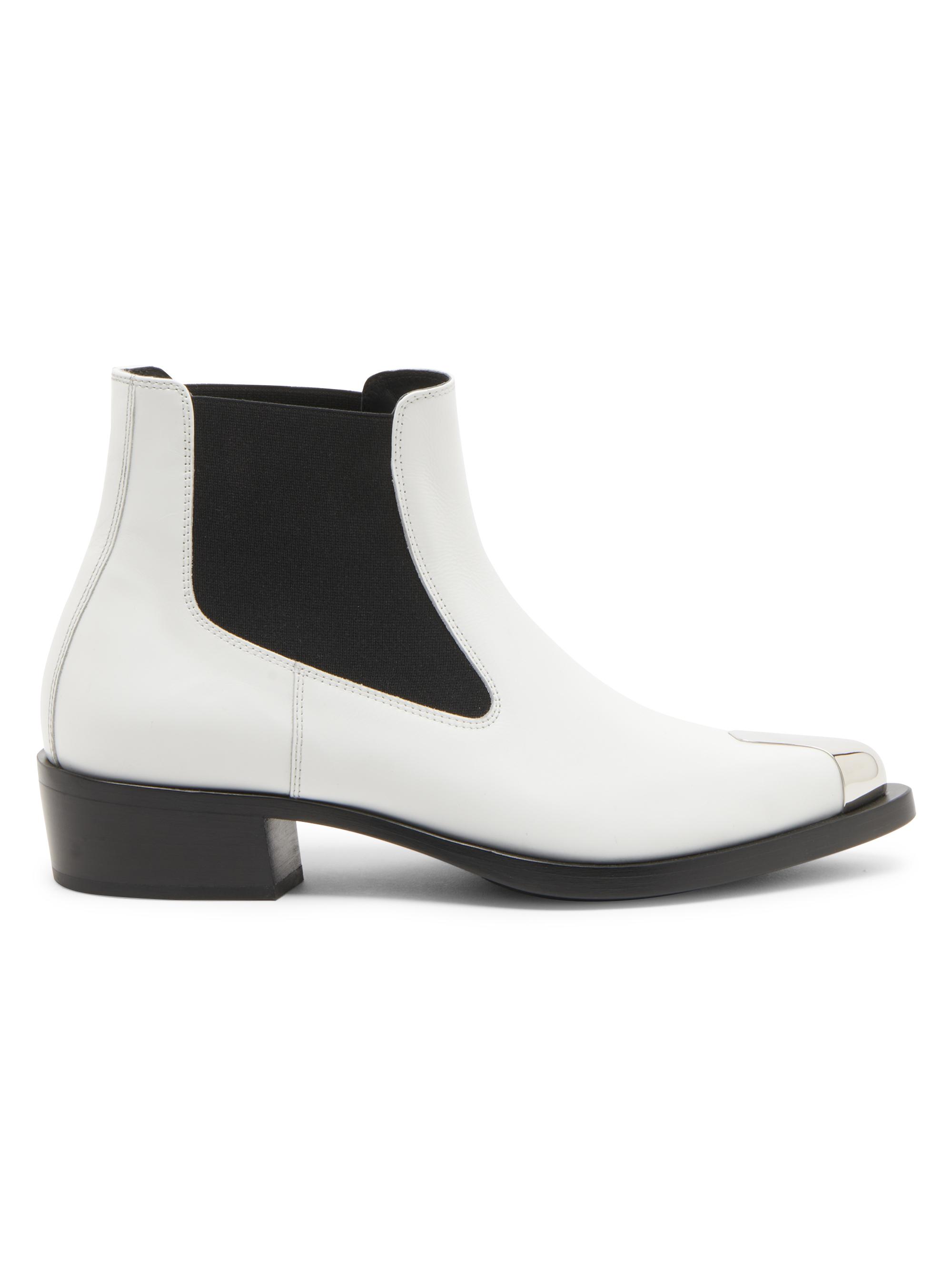 McQueen Men's Leather Chelsea Boots - White Black Silver