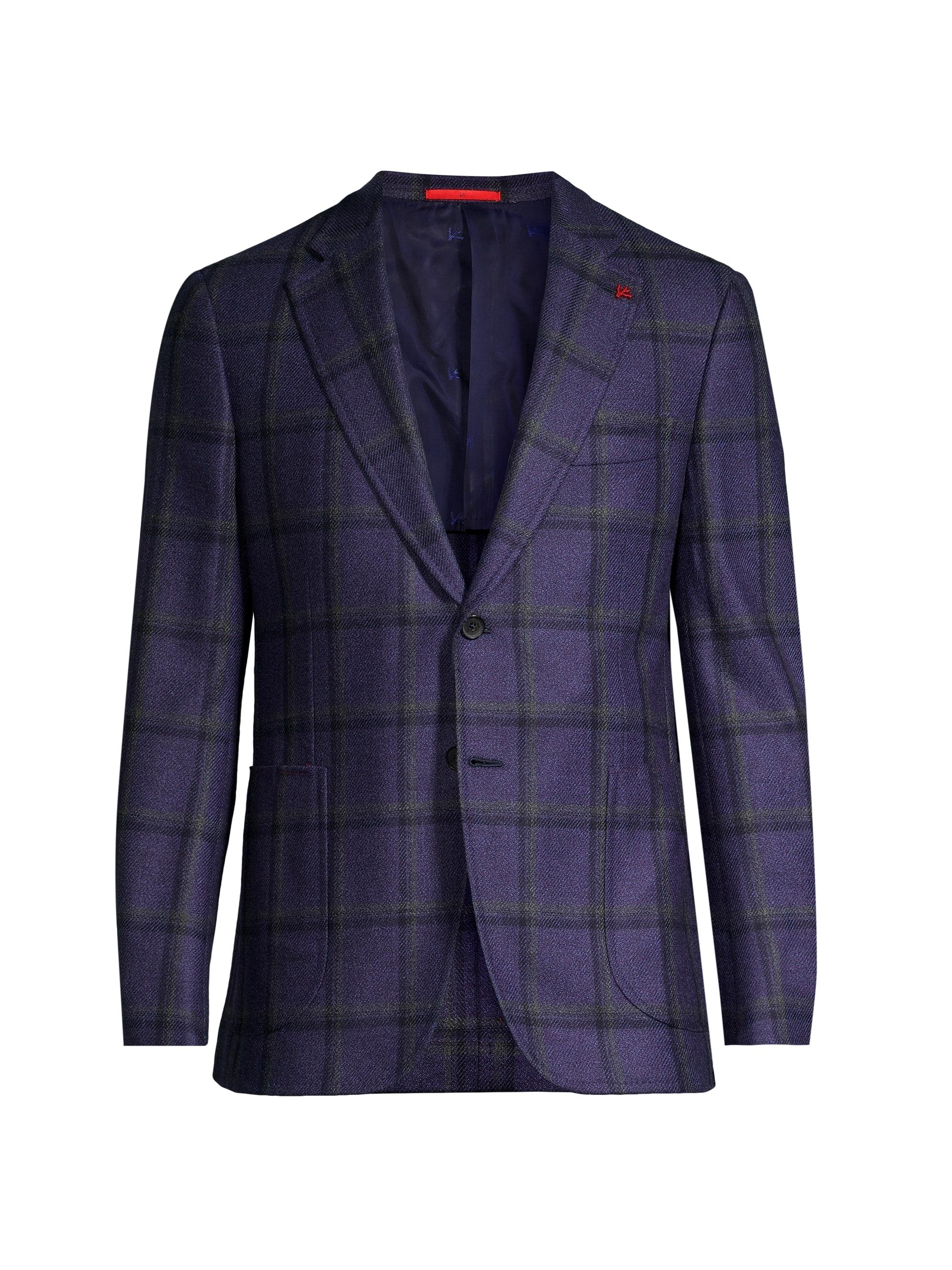 Isaia Men's Capri Plaid Wool Two-Button Sport Coat - Purple