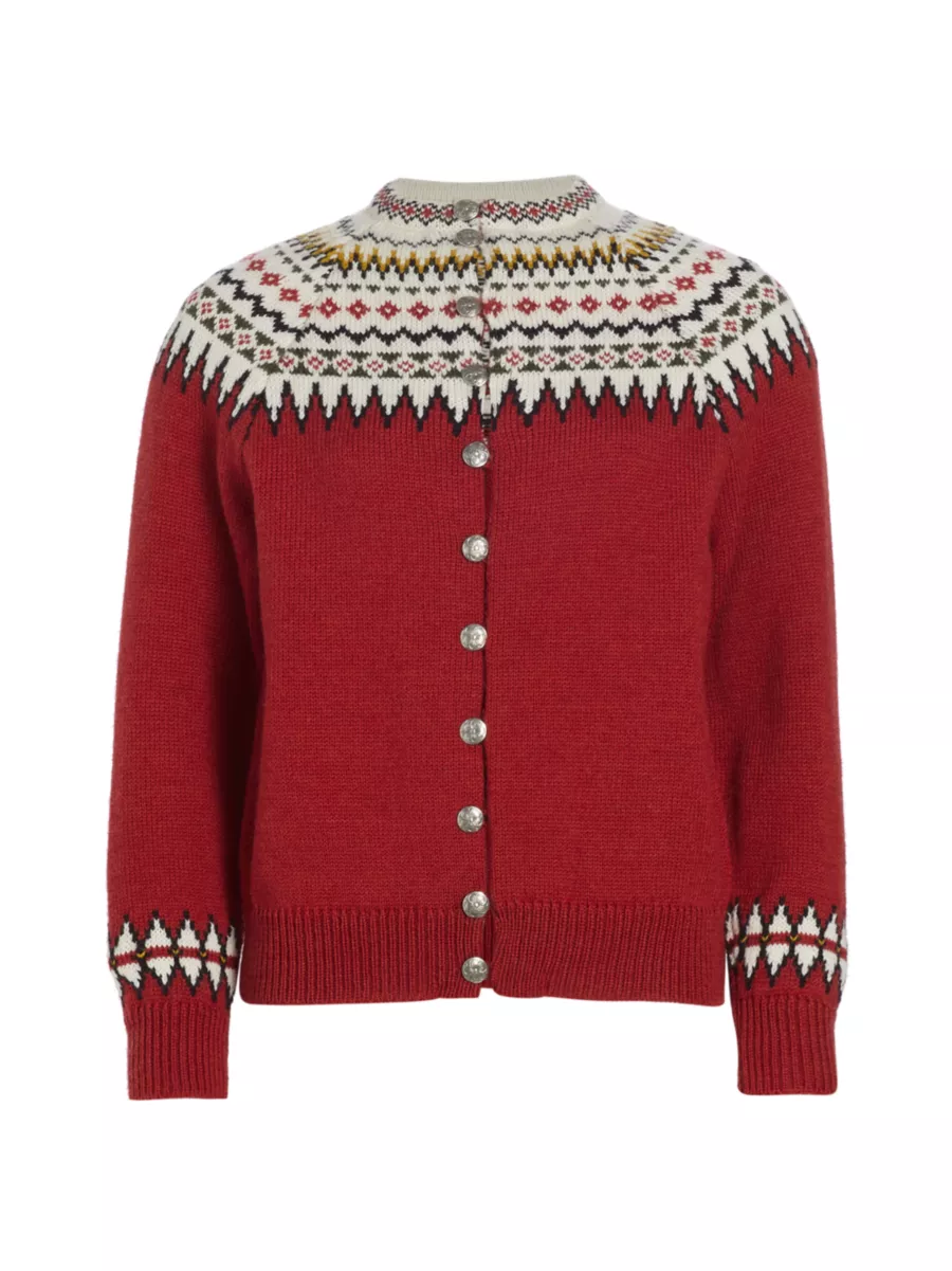 Barrel Sleeve Cardigan | Plum/Burgundy Fair Isle