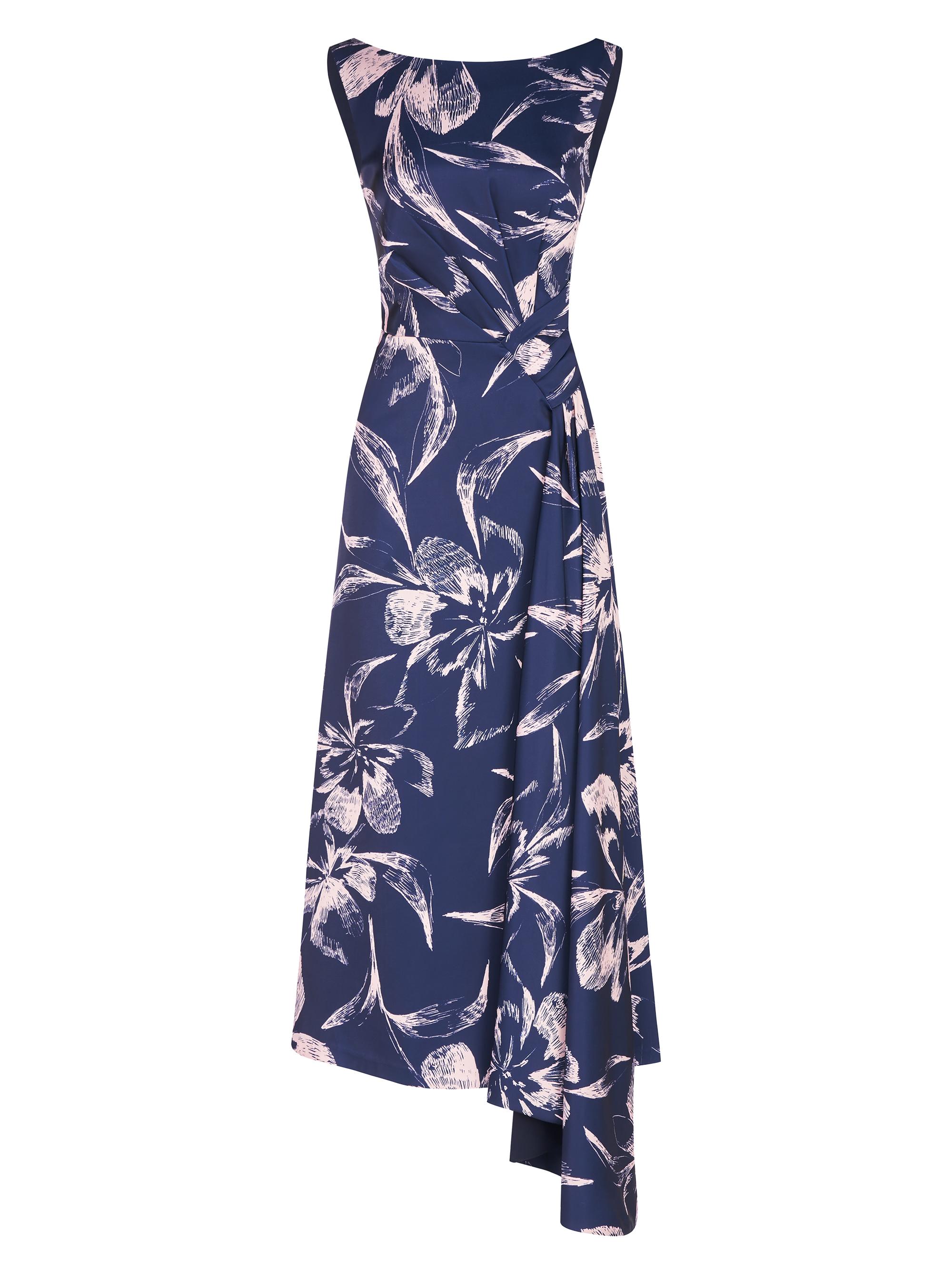 Kay Unger Women's Emmaline Draped Floral Midi-Dress - Deep Navy Pink Bloom