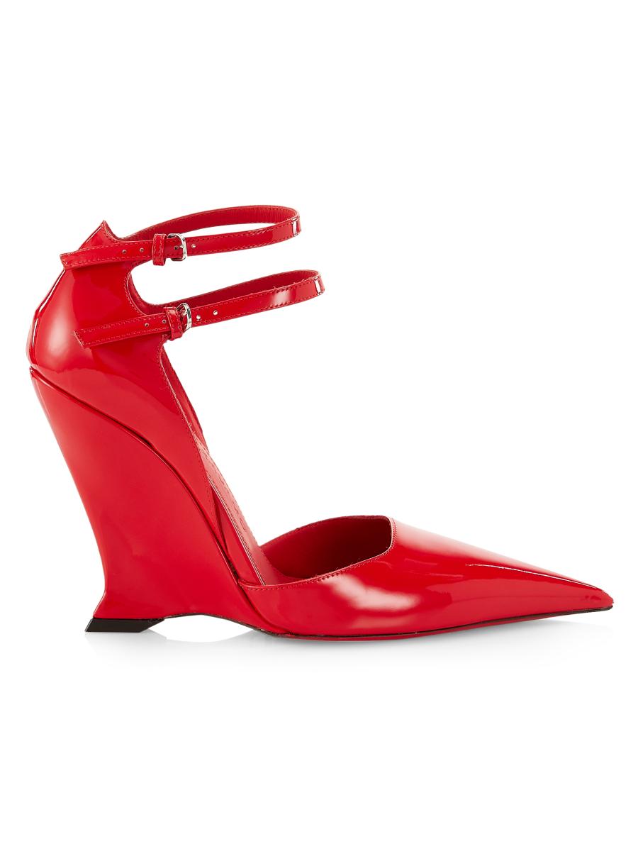 【関税込み】Ferragamo レッド Vidya ウェッジ ヒール FERRAGAMO Vidya 105MM Patent Leather Wedge Pumps | Saks