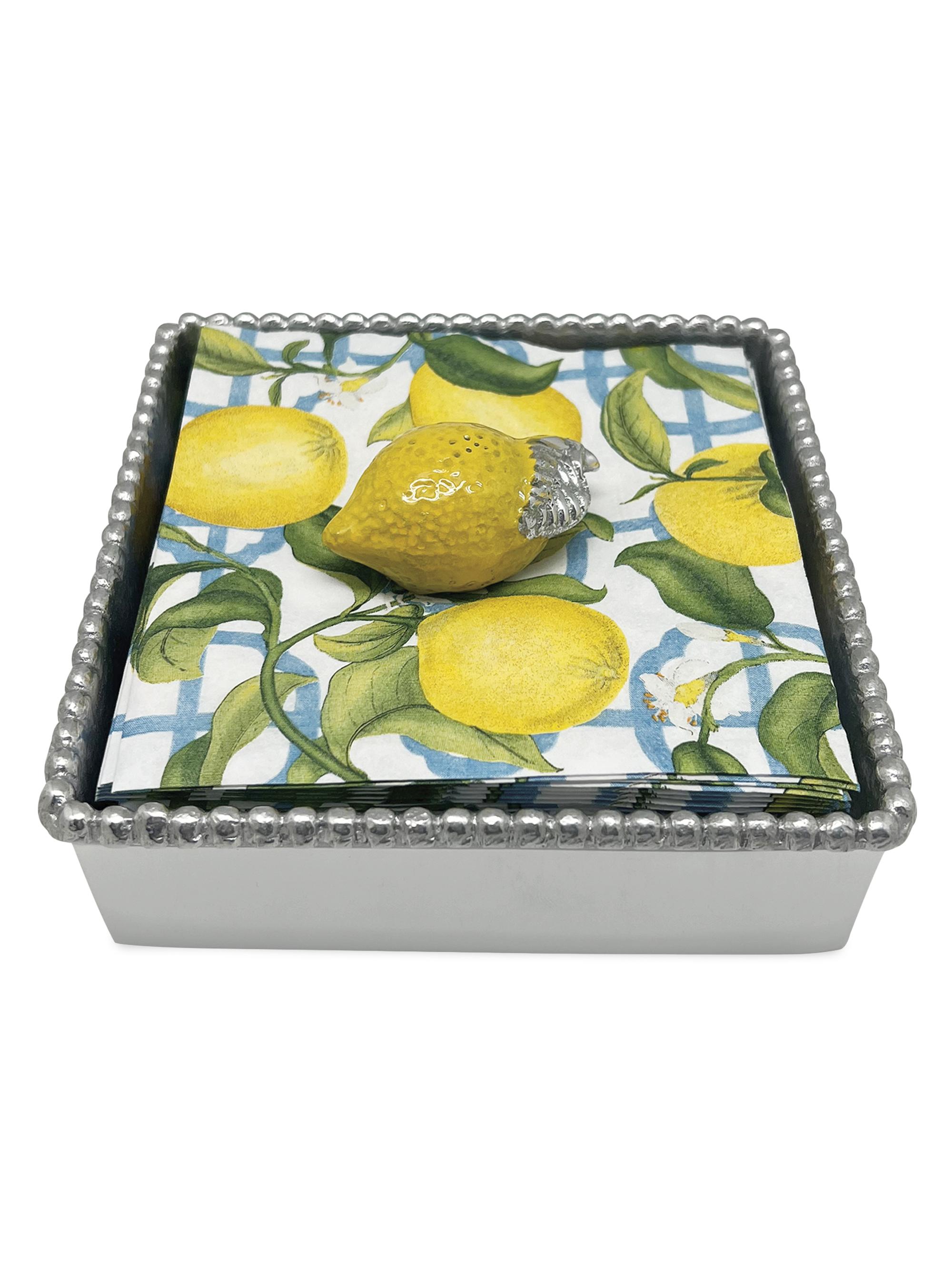 Mariposa Garden Party Lemon (1788) Beaded Napkin Box Set - Silver