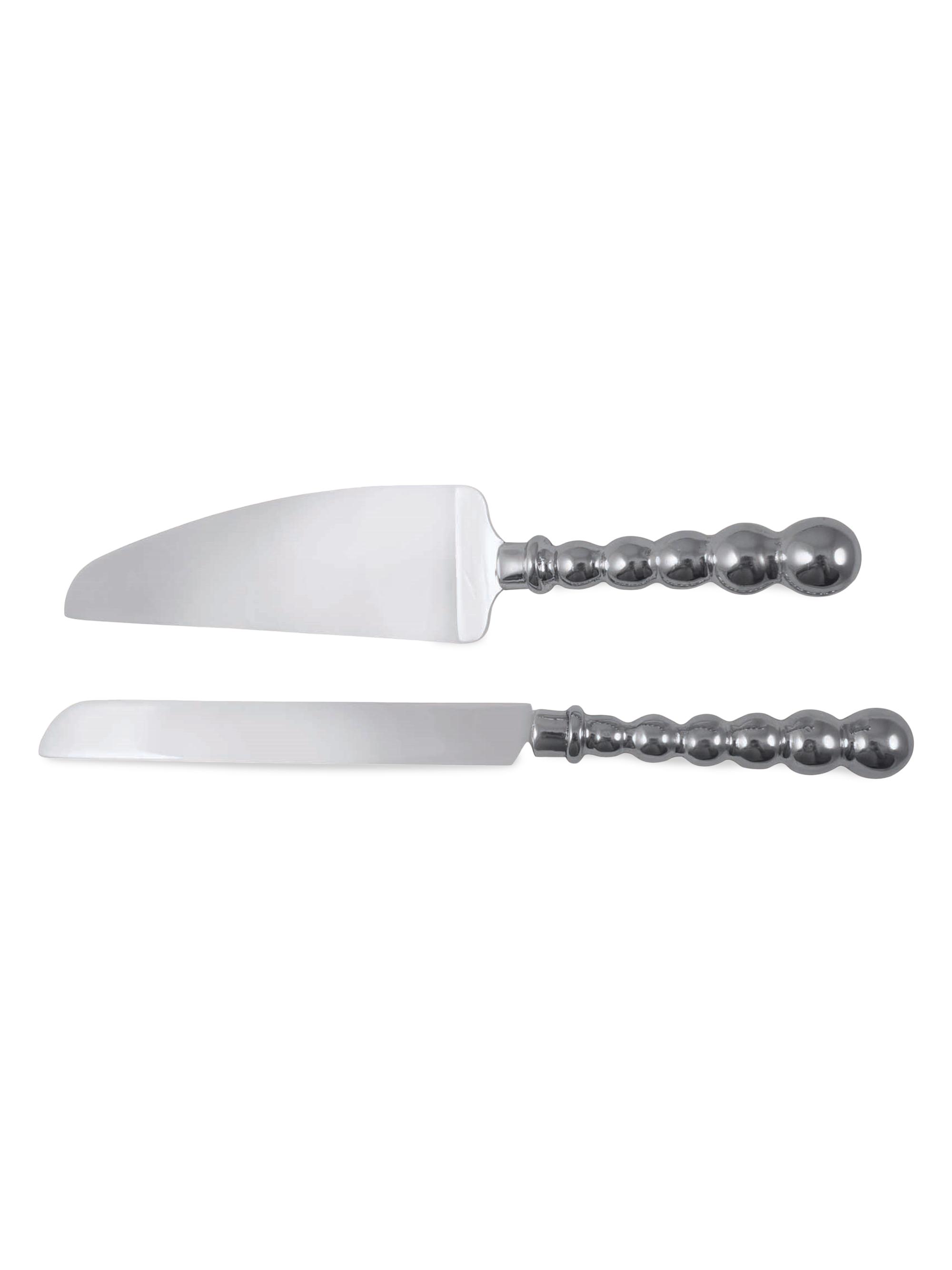 Mariposa String Of Pearls 2-Piece Pearled Cake Server Set - Silver