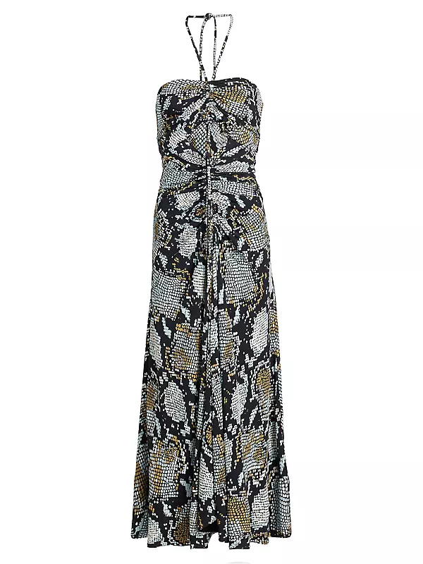 Snakeskin-Printed Halter Maxi Dress