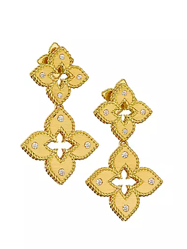 Venetian Princess 18K Yellow Gold & 0.17 TCW Diamond Floral Double-Drop Earrings