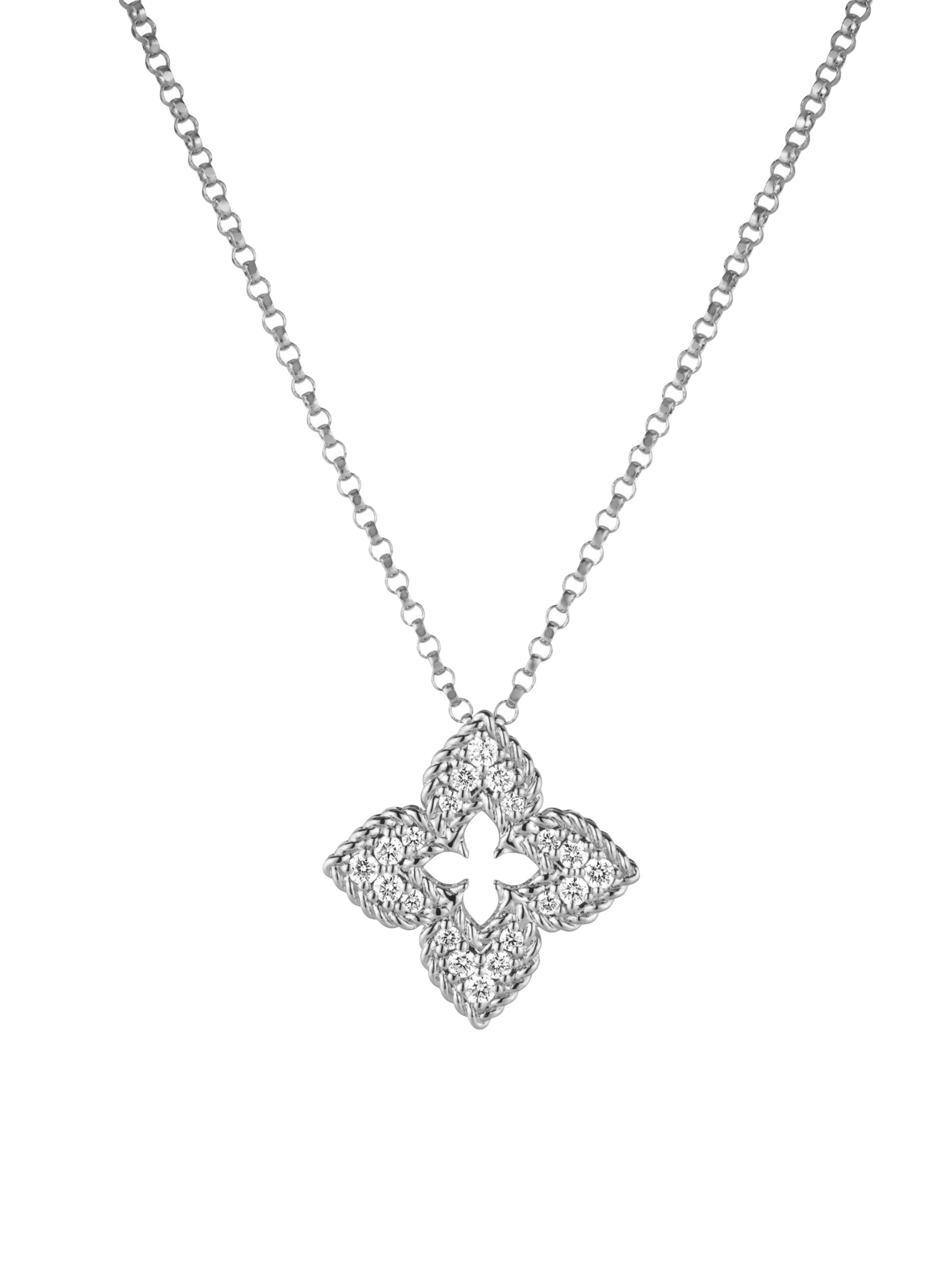 Roberto Coin Women's 18Kt White Gold & Pave Diamond Petite Venetian  Flower Necklace - White Gold
