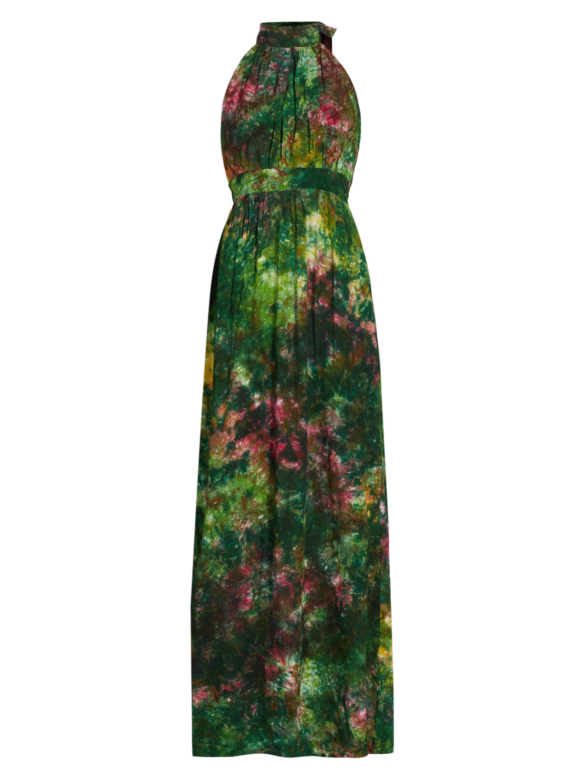 Busayo Women's Jummy Watercolor Tie-Neck Gown - Green Multicolored