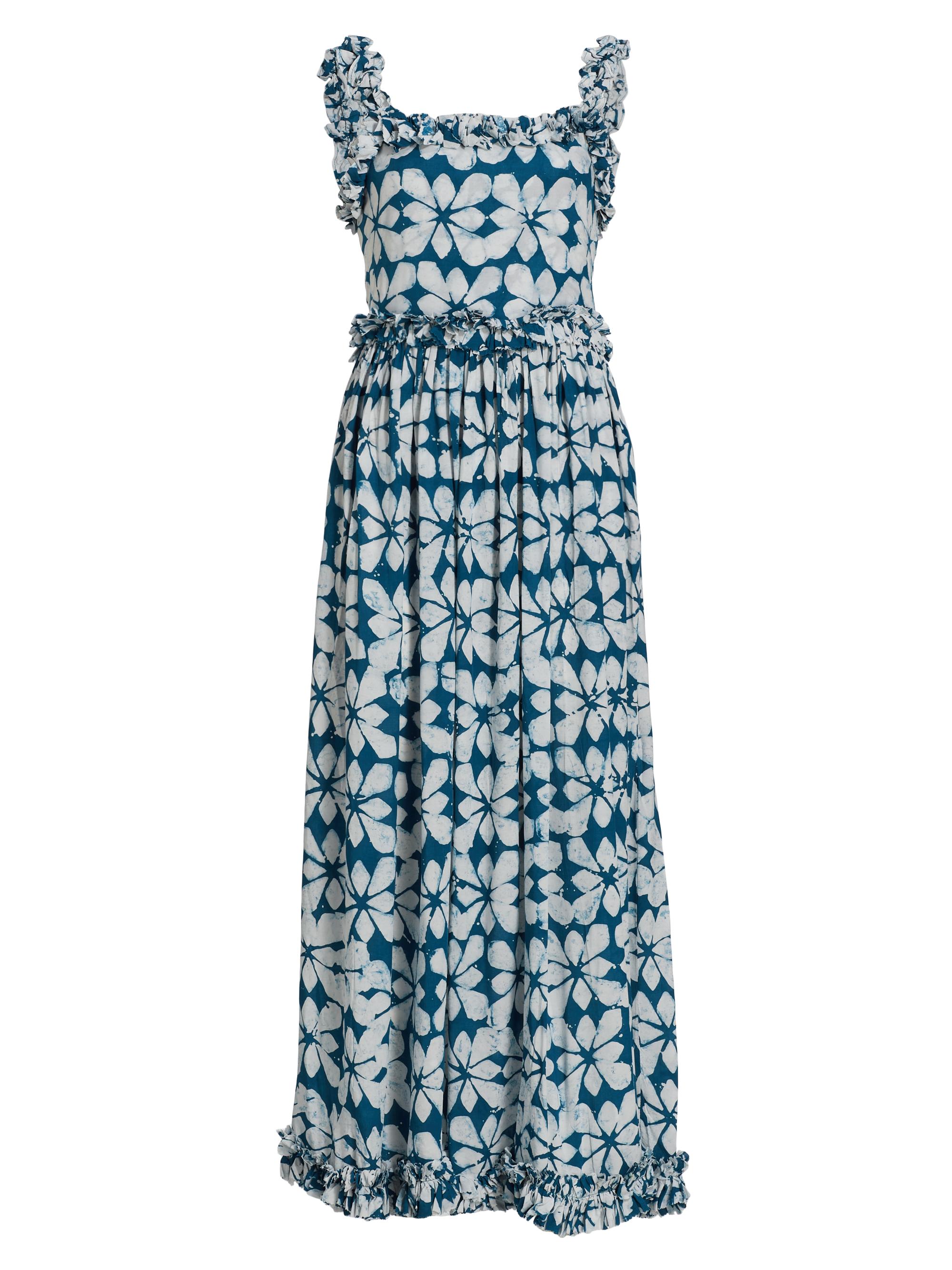 Busayo Women's Aje Geometric Ruffle-Trim Maxi Dress - Teal And White