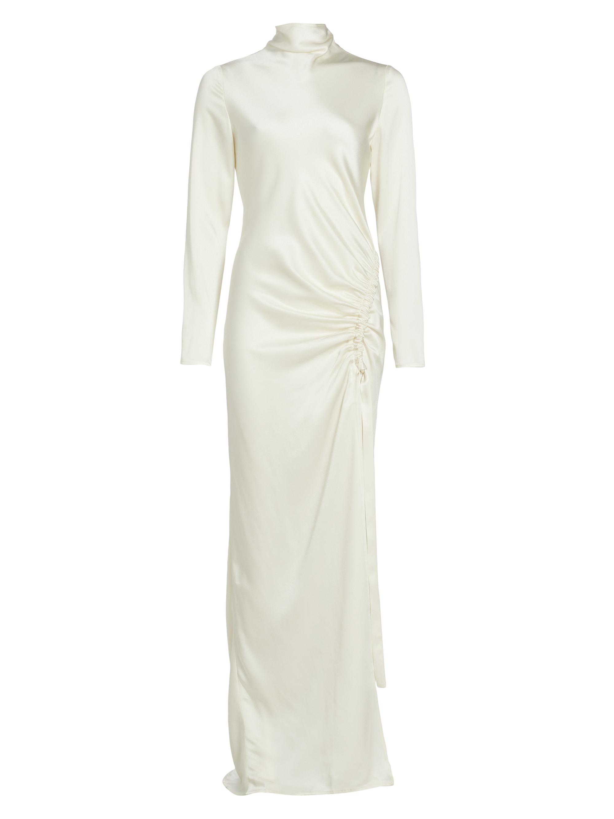 knee length dresses for ladies Cream Satin Long Sleeve Maxi Dress