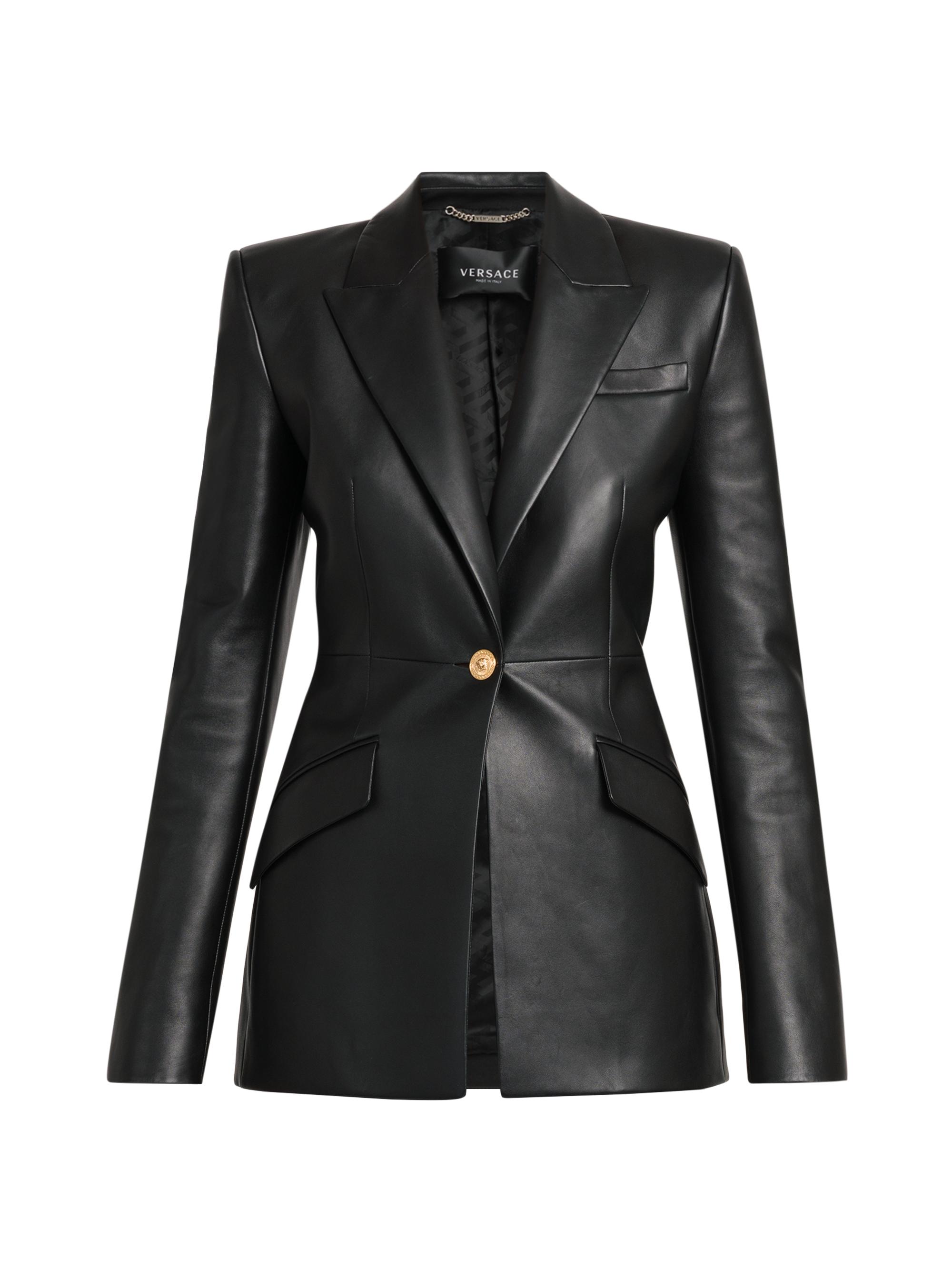 Versace Women's Fitted Leather Blazer - Black