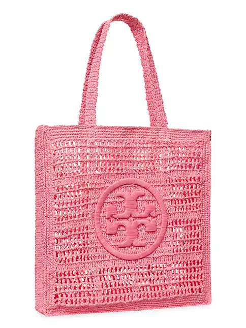 Double T Raffia Tote Bag in Pink - Tory Burch