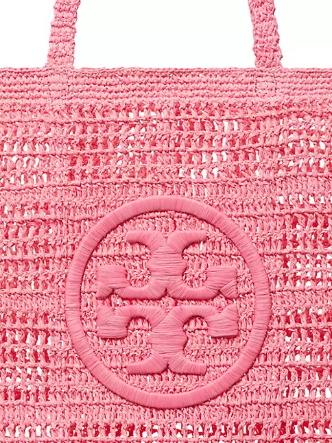 Double T Raffia Tote Bag in Pink - Tory Burch