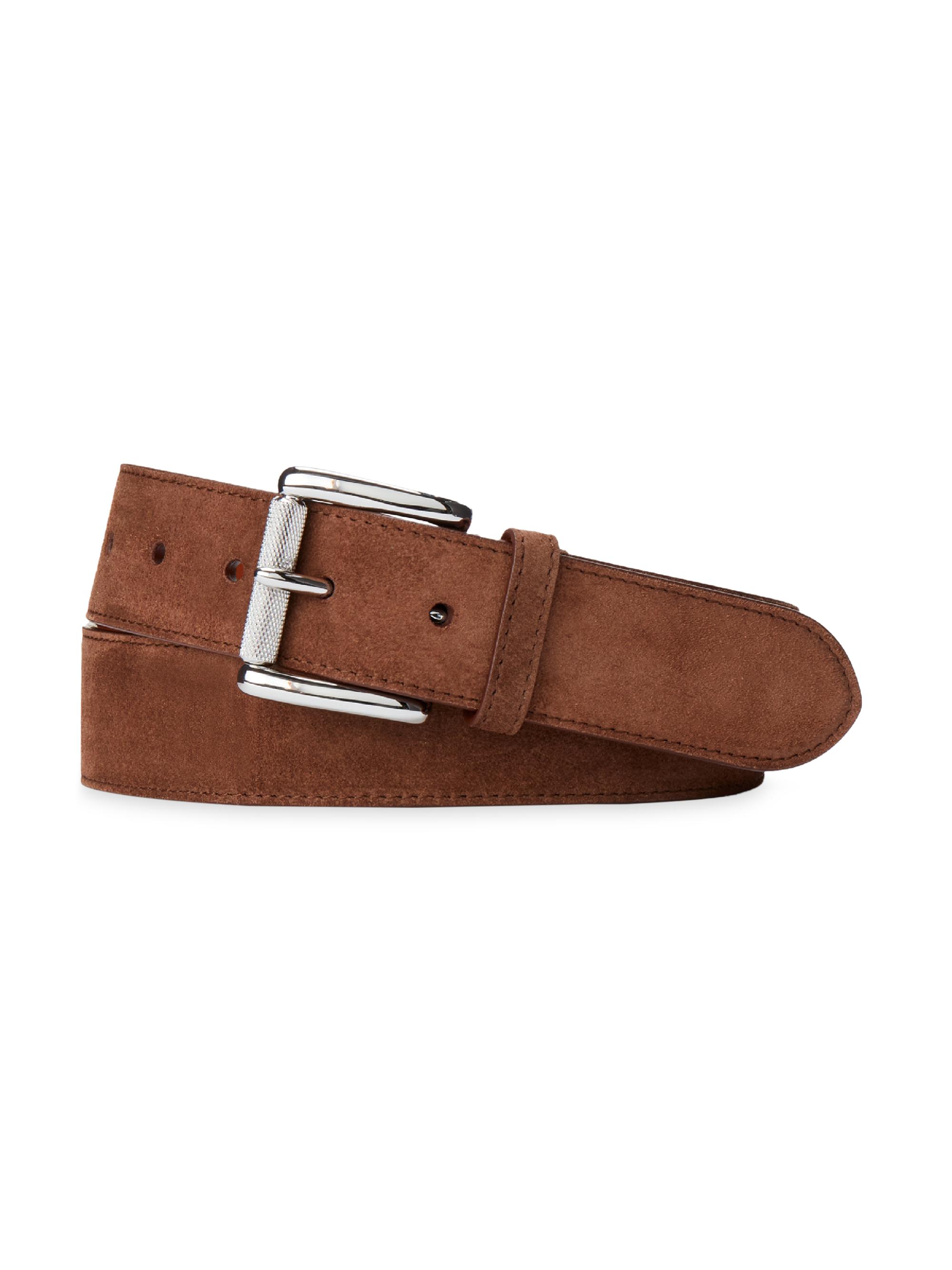 Ralph Lauren Purple Label Men's Roller Buckle Suede Belt - Brown