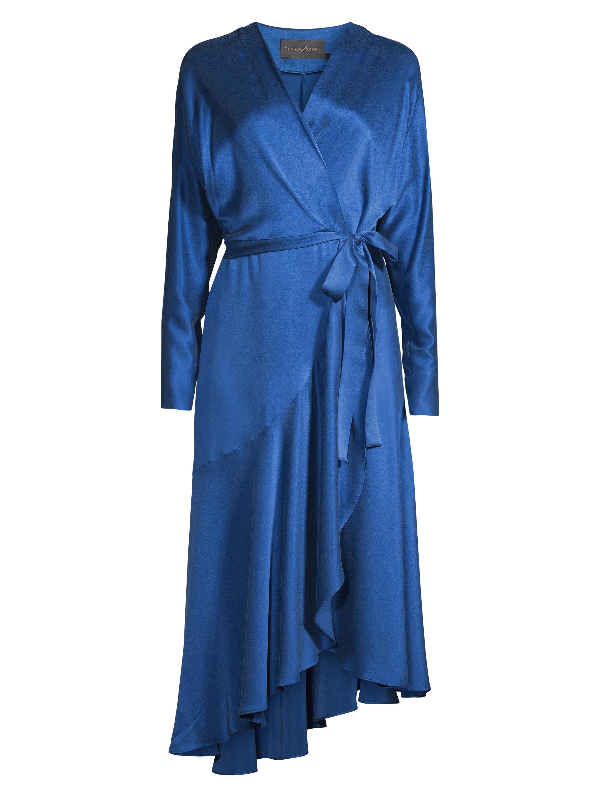 Ginger & Smart Women's Grace Silk Wrap Midi-Dress - Ultramarine