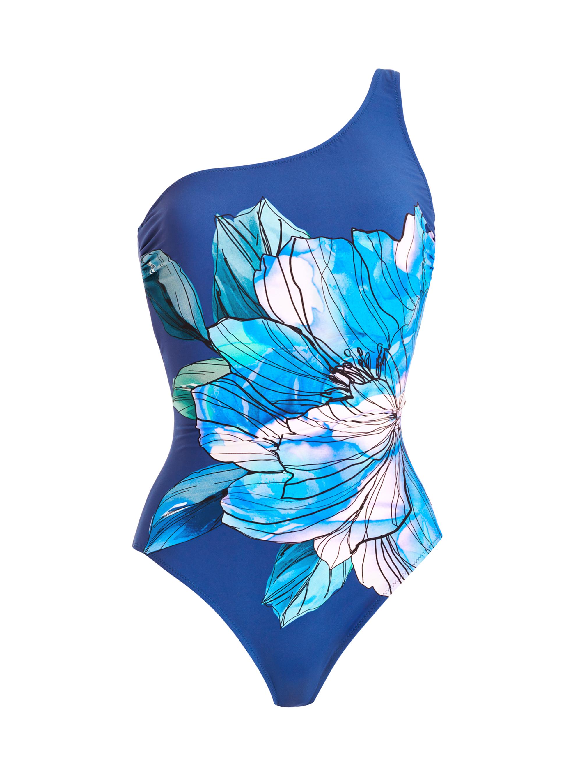 Gottex Swimwear Women's Wild Flower One-Shoulder One-Piece Swimsuit - Blue Multi