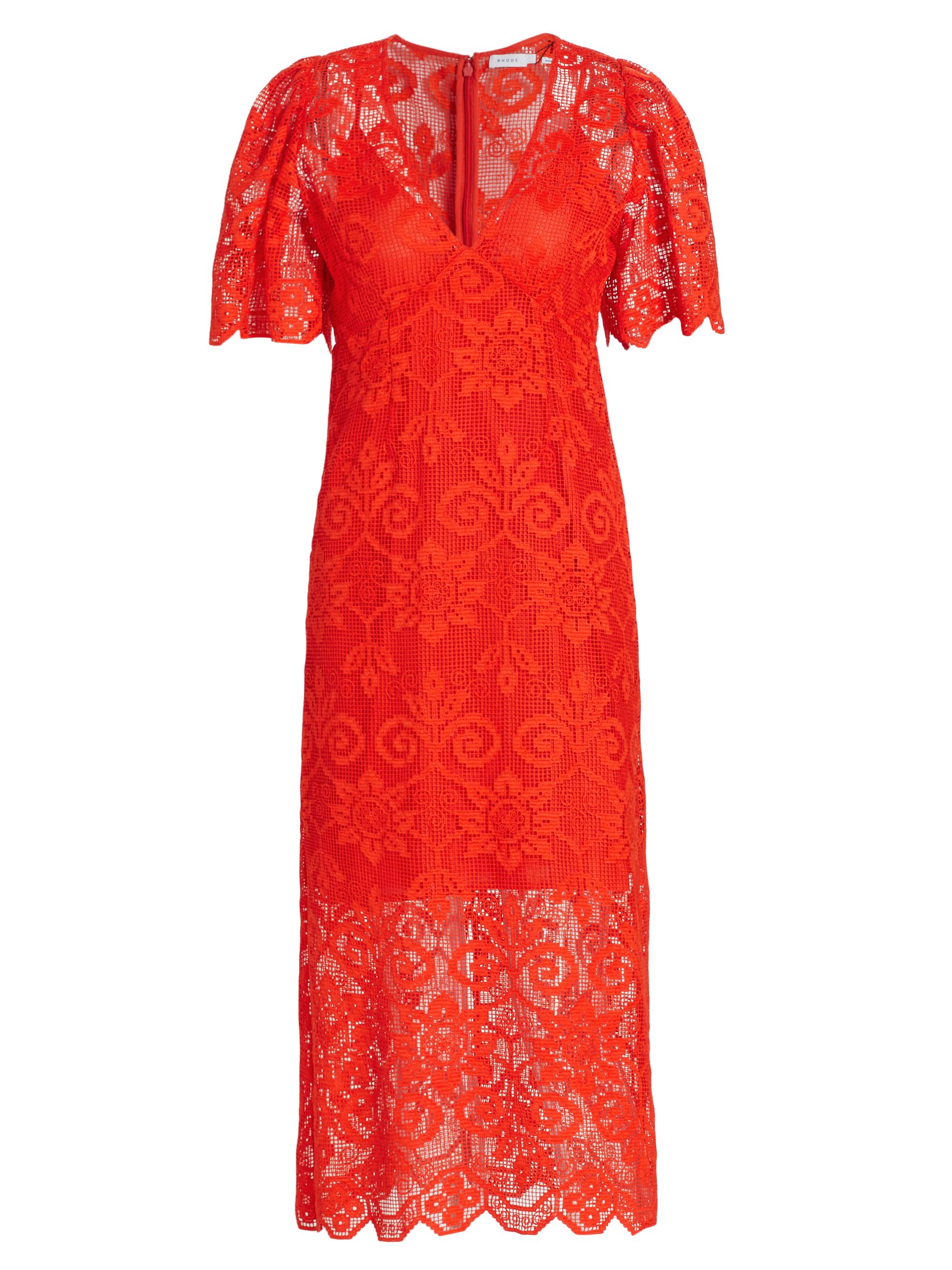 Rhode Women's Eda Lace Midi-Dress - Electric Red Tuileries Lace