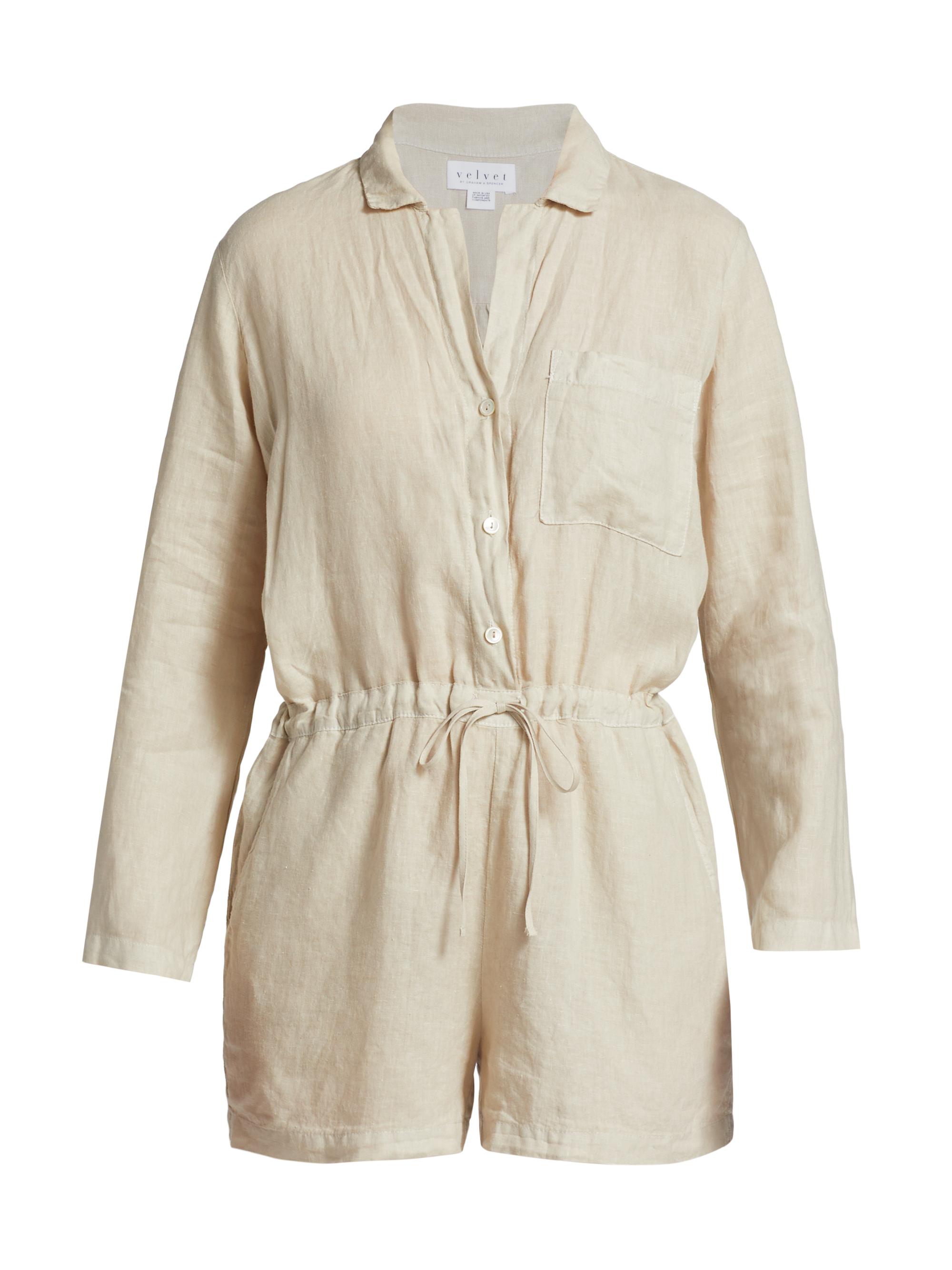 Velvet by Graham & Spencer Women's Ruth Linen Long-Sleeve Romper - Sand