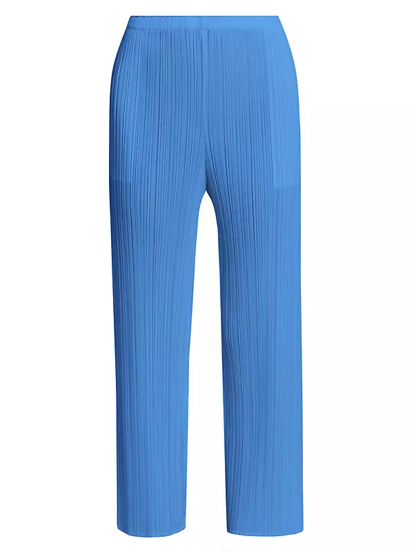 Pleats Please Issey Miyake Women's Coast Plissé Straight-Leg Pants - Blue - Size Small