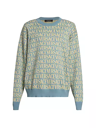 Versace Monogram Cotton Sweater in Blue for Men