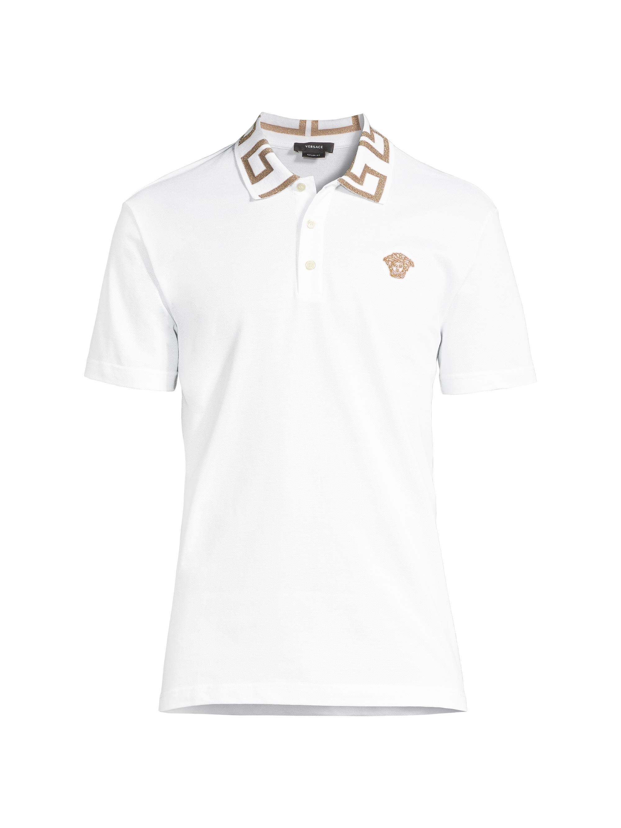 Versace Men's Piquet Cotton Polo Shirt - Optical White