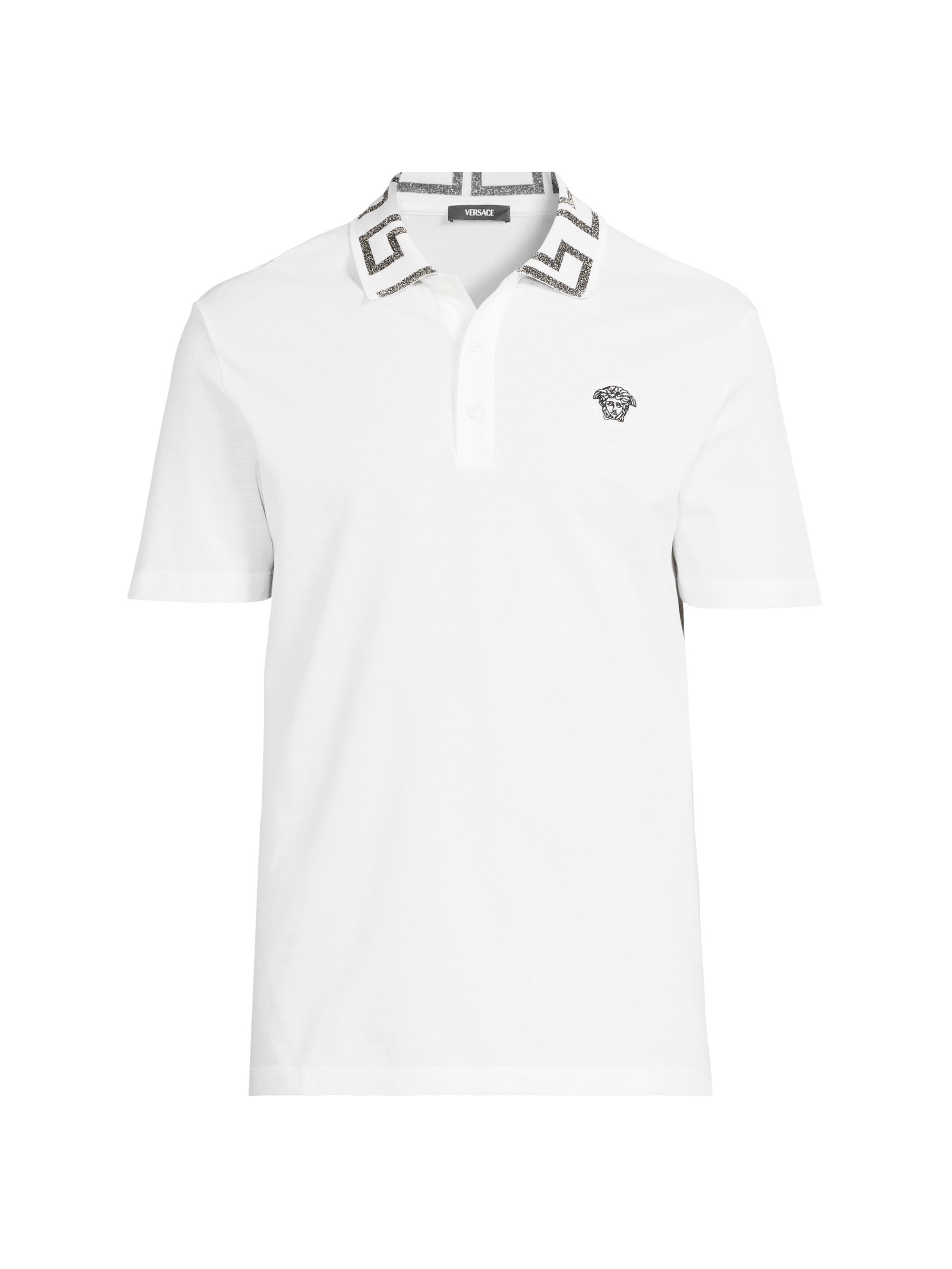 Versace Men's Piquet Cotton Polo Shirt - White Anthracite