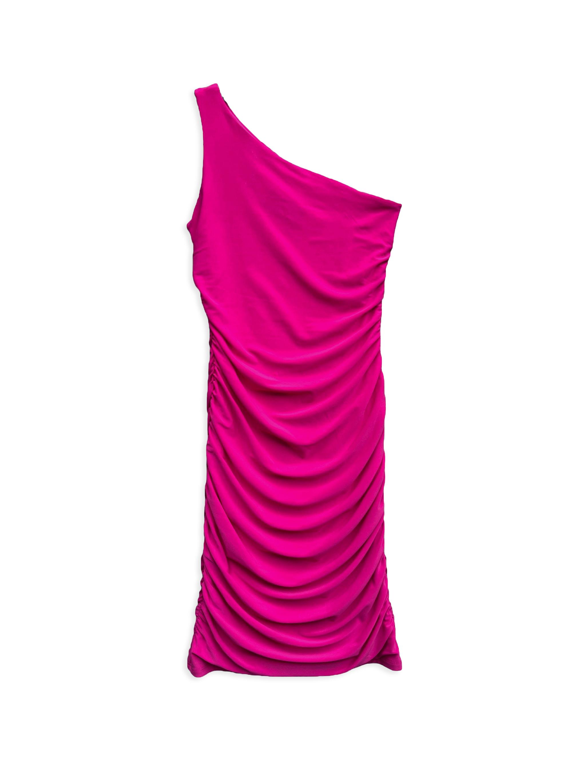 Un Deux Trois Girl's One-Shoulder Ruched Dress - Fuchsia