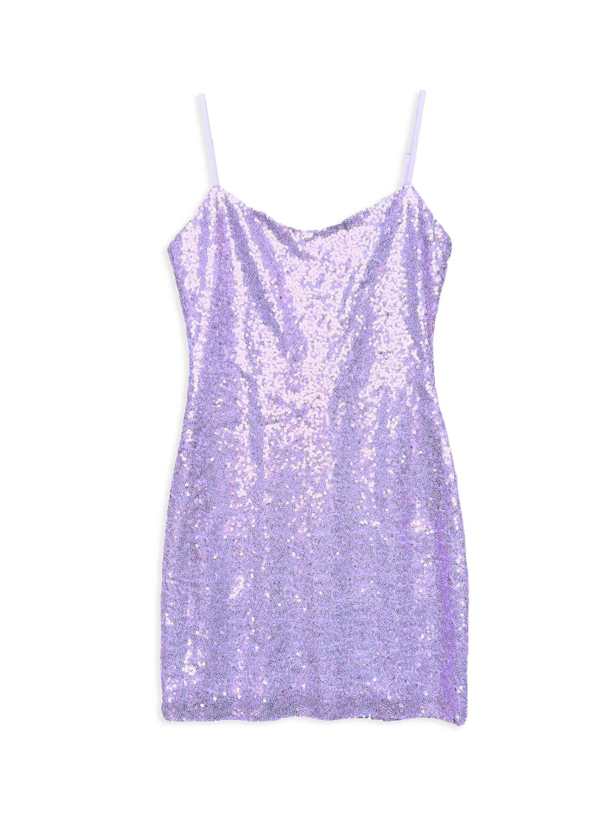 Un Deux Trois Girl's Sequin Fitted Mini Dress - Lilac