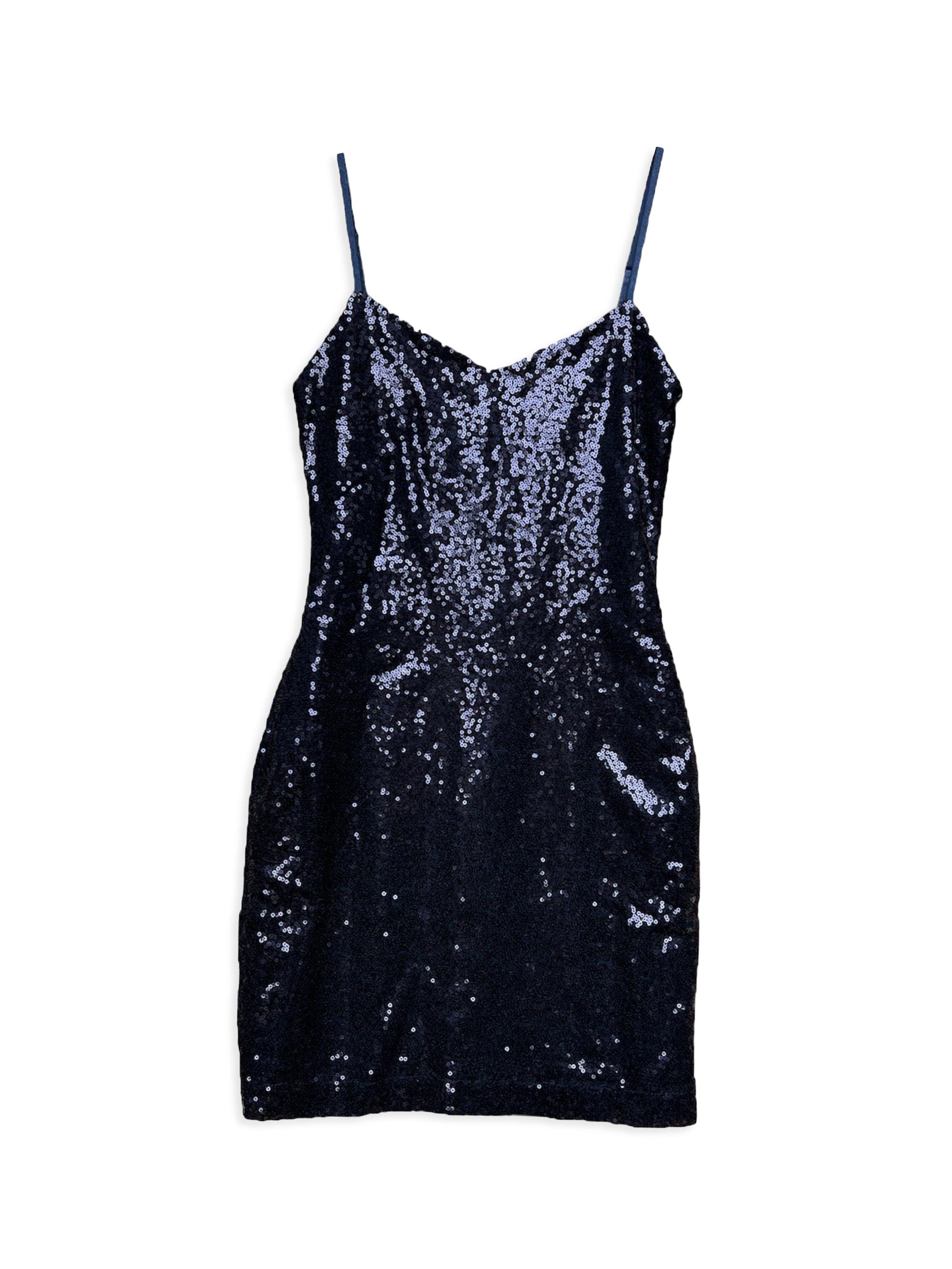 Un Deux Trois Girl's Sequin Fitted Mini Dress - Navy