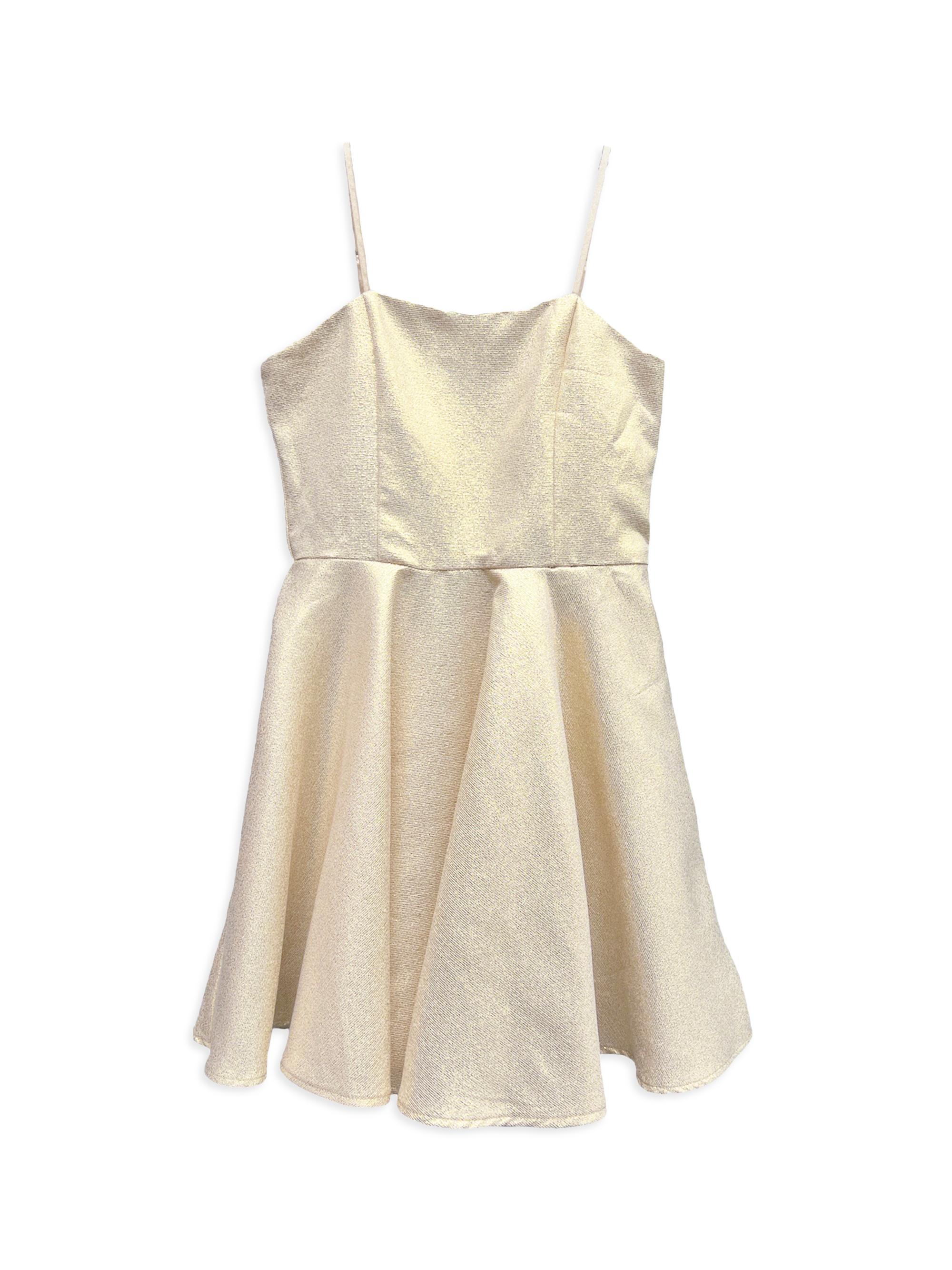 Un Deux Trois Girl's Satin Fit & Flare Dress - Gold