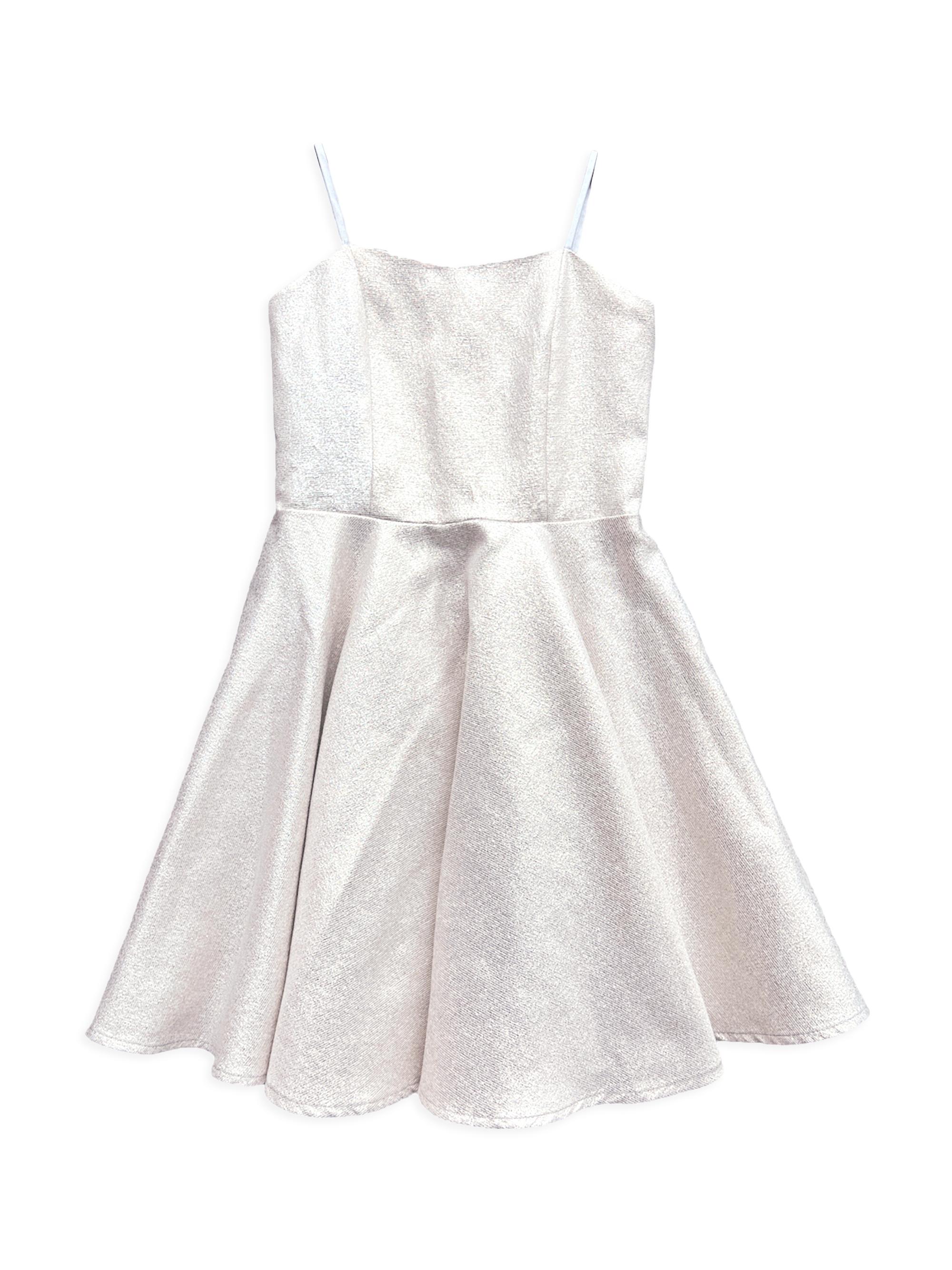 Un Deux Trois Girl's Satin Fit & Flare Dress - Silver
