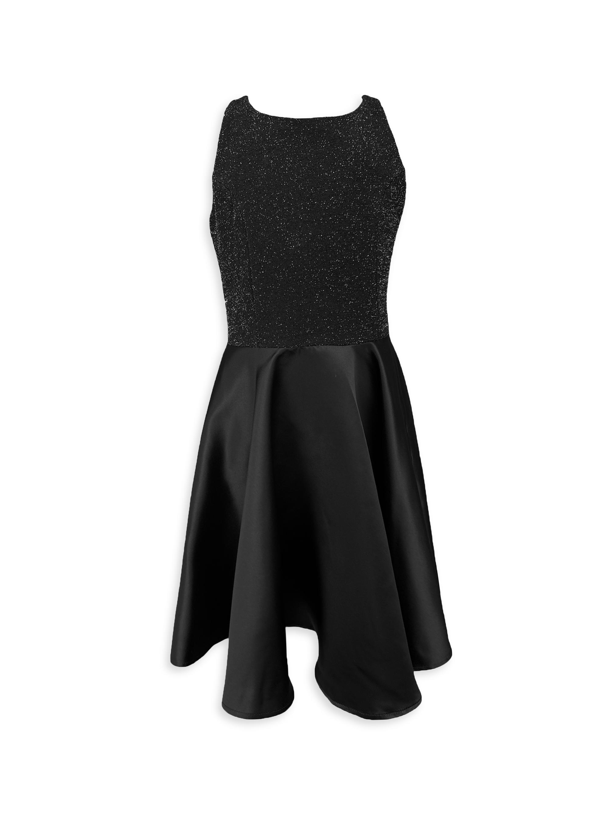 Un Deux Trois Girl's Glitter & Satin Crewneck Dress - Black Black