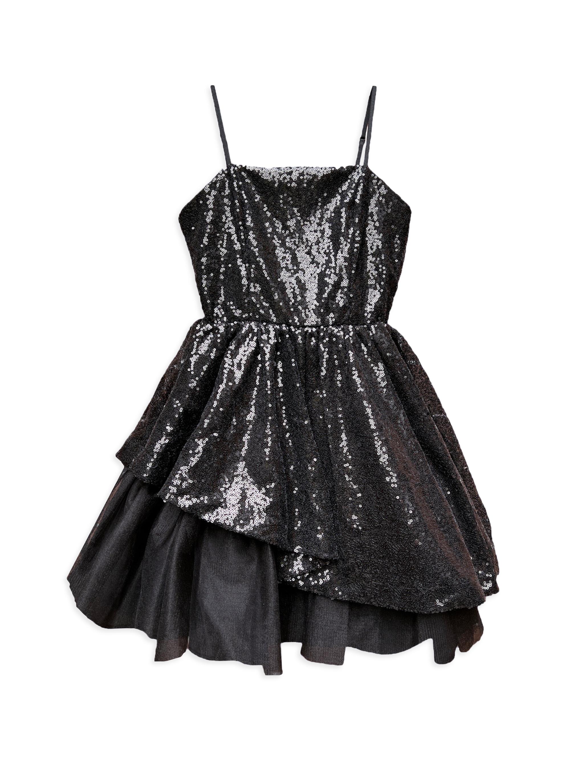 Un Deux Trois Girl's Peek-a-Boo Sequin Party Dress - Silver