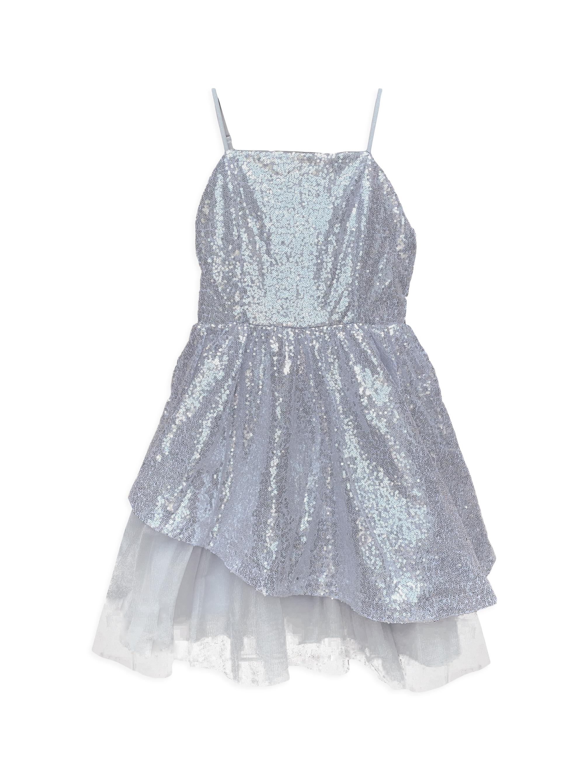 sachin and babi light blue dress Sequin Ruffle Sleeve Tutu Girls Dress 6 / Dark Silver
