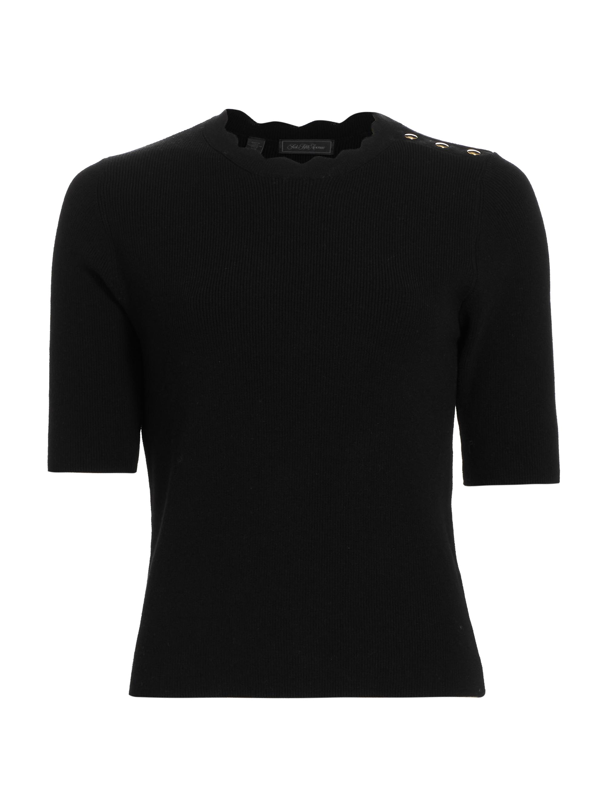 Saks Fifth Avenue Women's Scalloped Button-Shoulder T-Shirt - Black