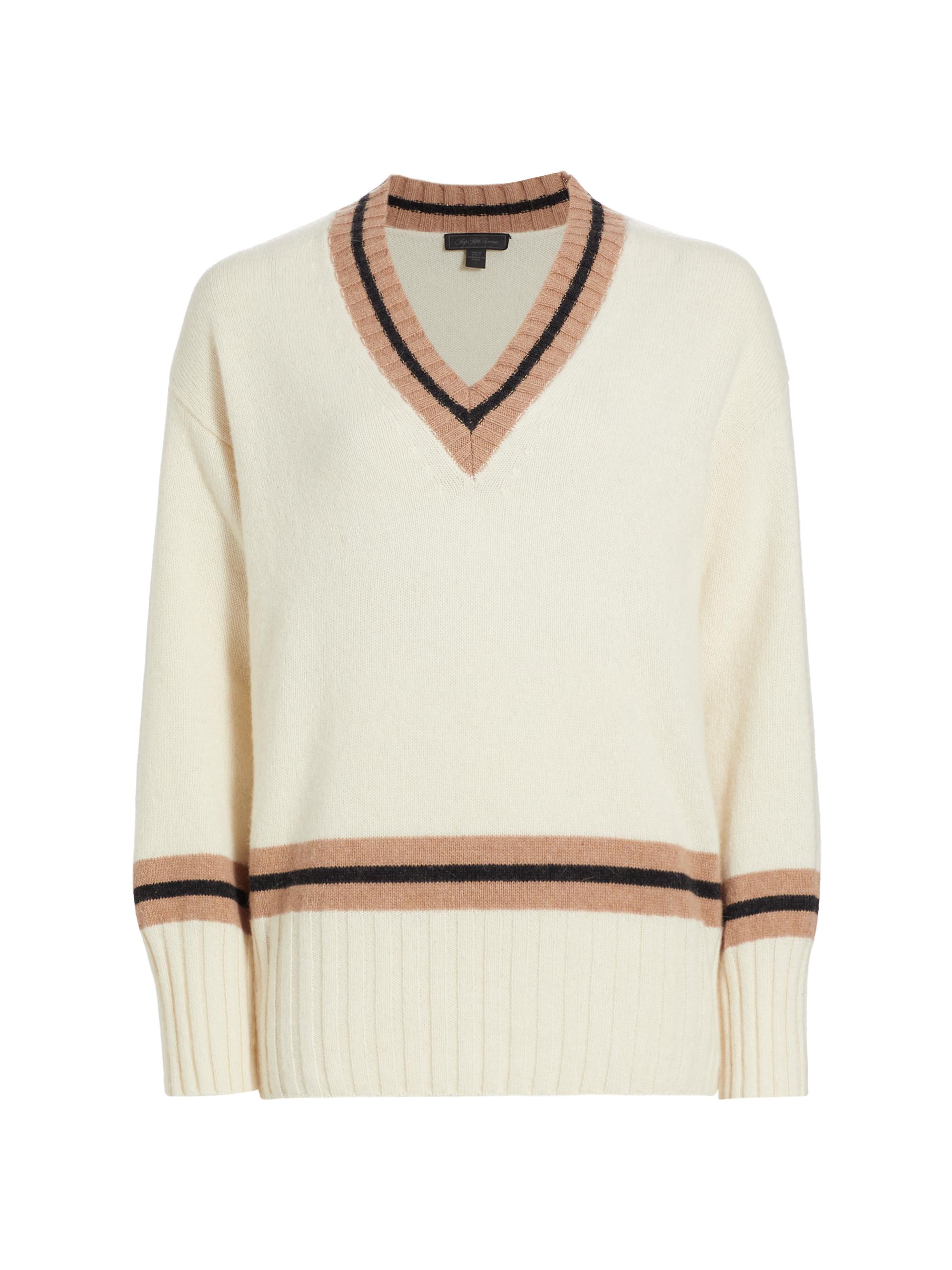 Saks Fifth Avenue Women's Collection Varsity Alpaca-Blend Pullover Sweater - Egret