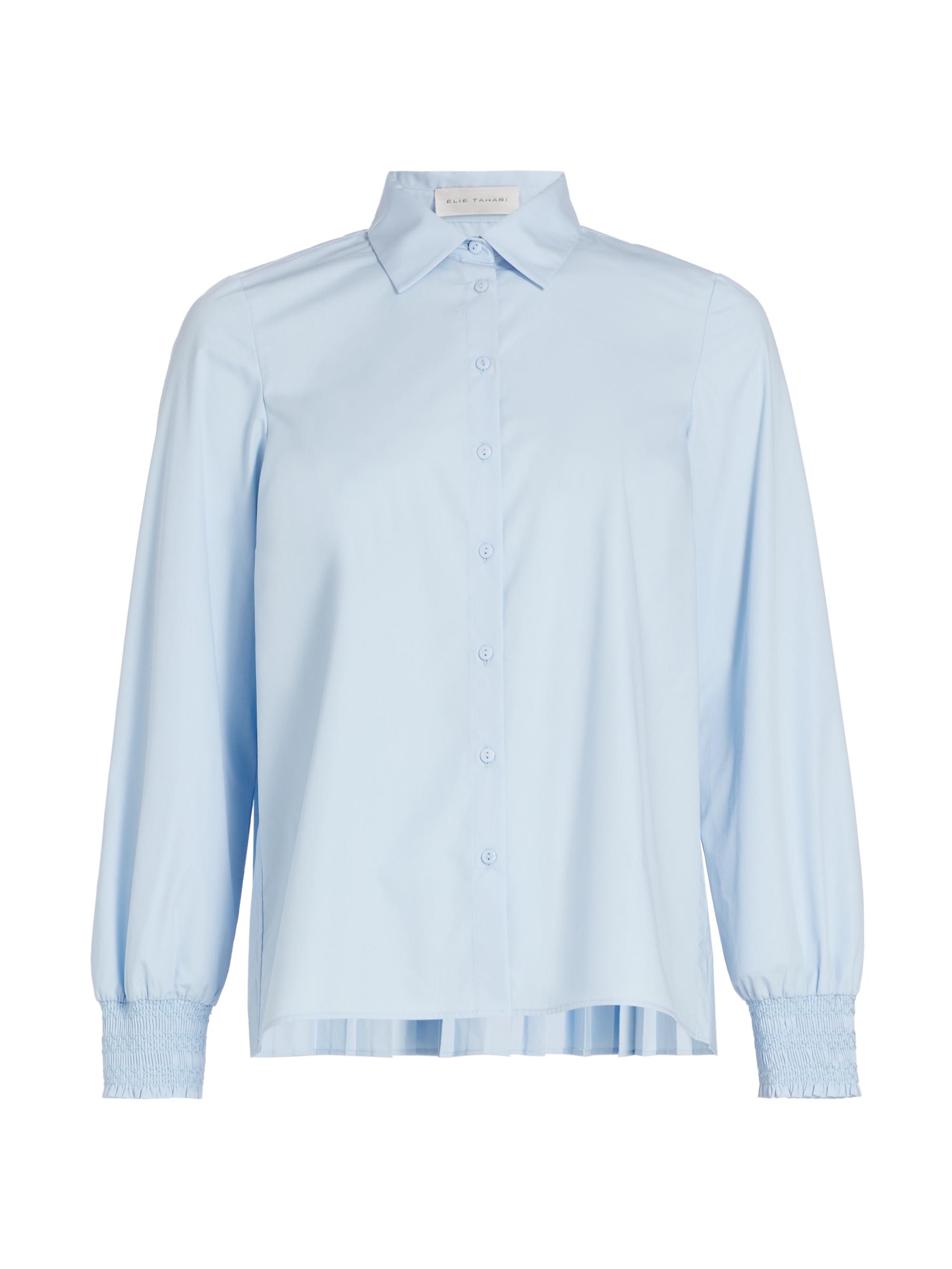 Elie Tahari Women's Cotton-Blend Puff-Sleeve Blouse - Studio Blue