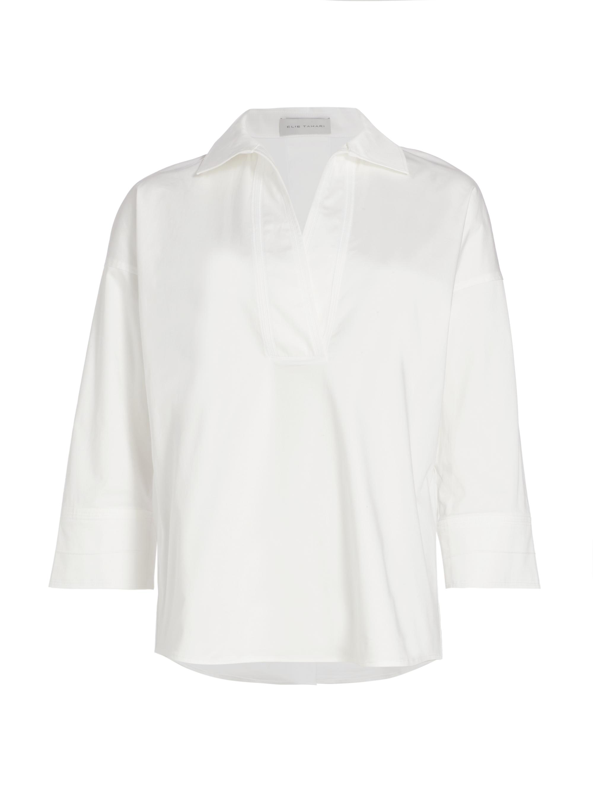 Elie Tahari Women's Split Neck Poplin Blouse - Sky White