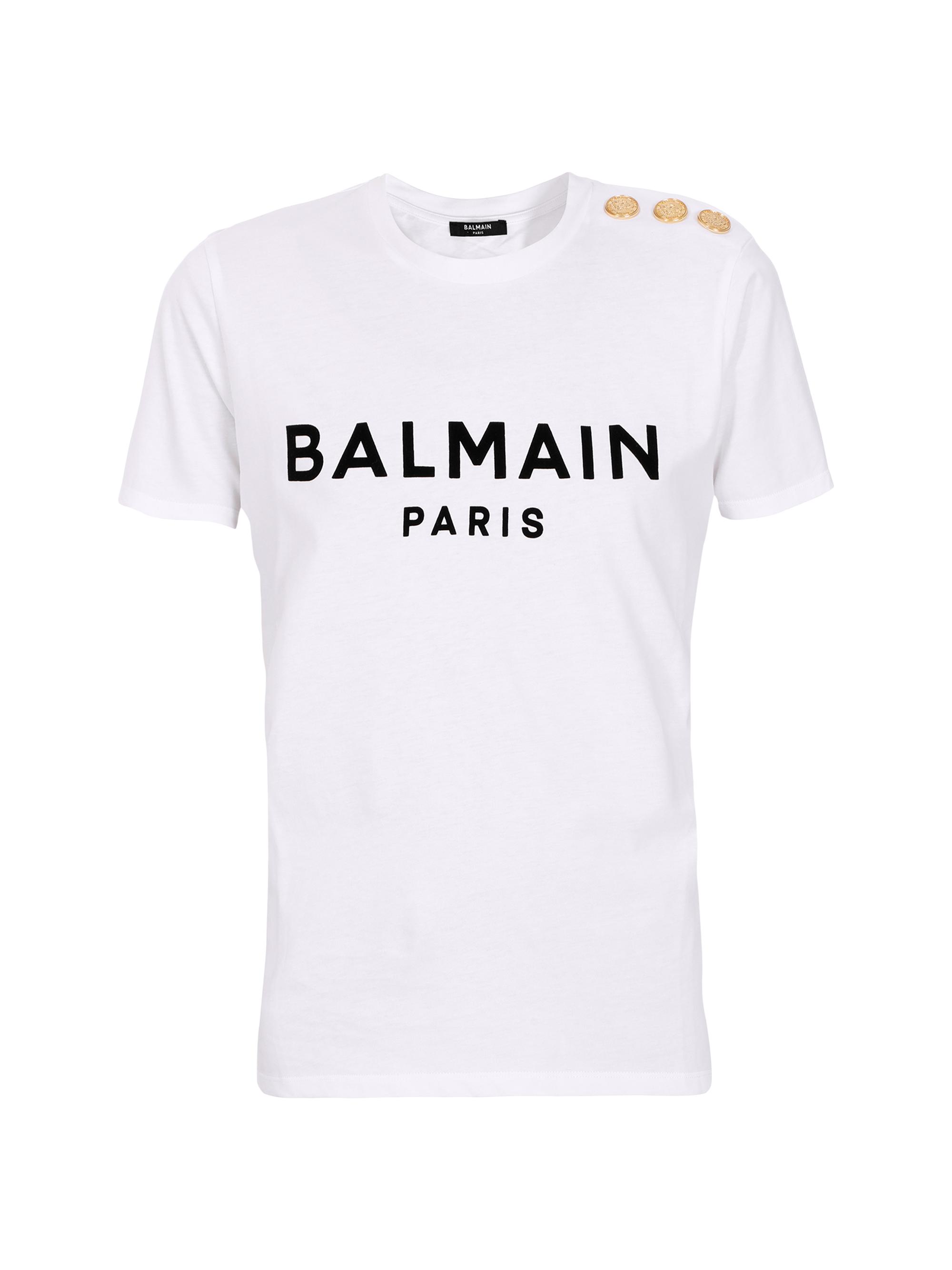 Balmain Women's Button-Embellished Logo T-Shirt - Blanc Noir