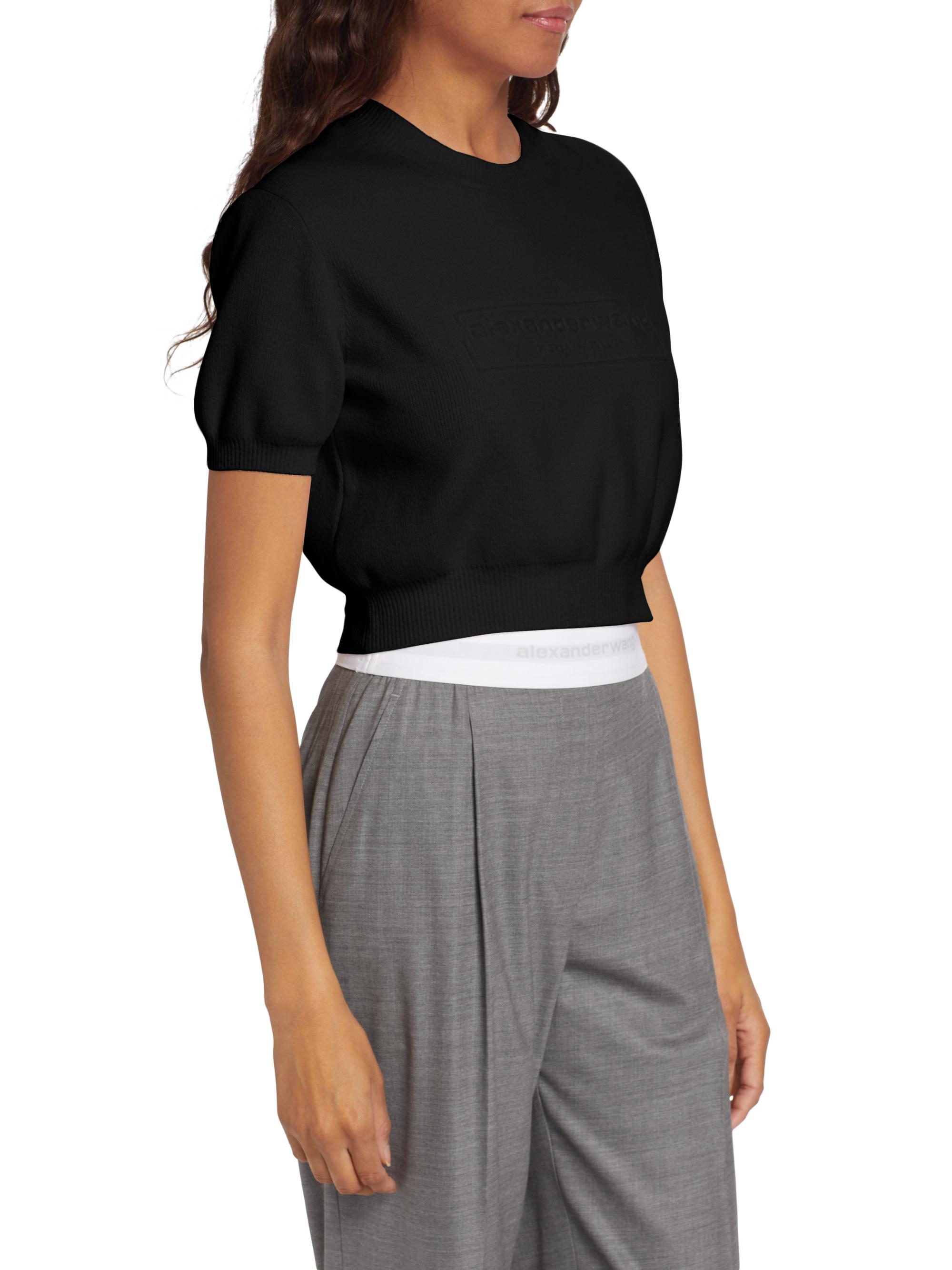 Alexander Wang Short-Sleeve Embossed Logo Sweater | Saks Fifth Avenue